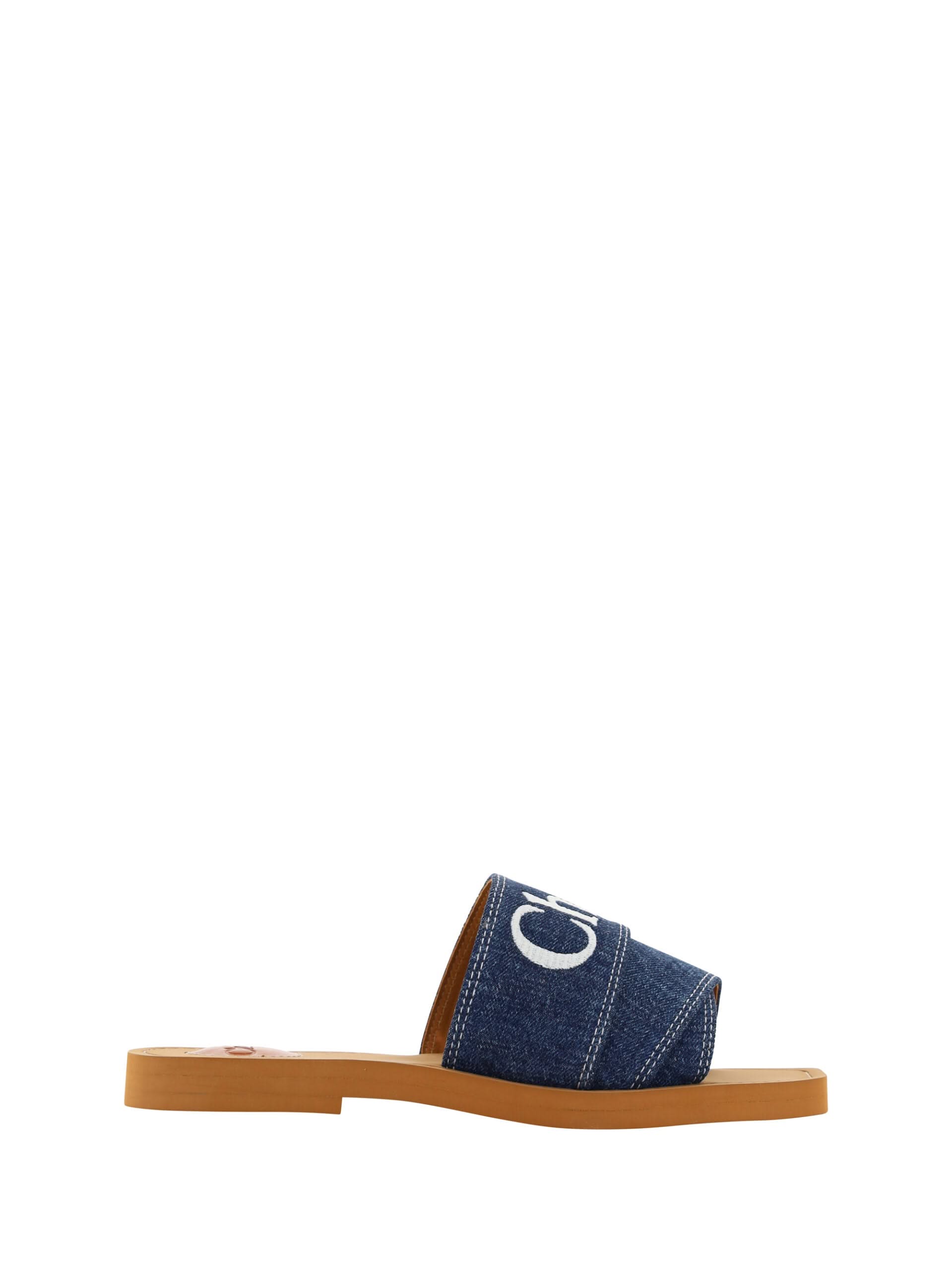 Chloé Sumptuous Cotton Woody Slide Sandal in Denim Blue