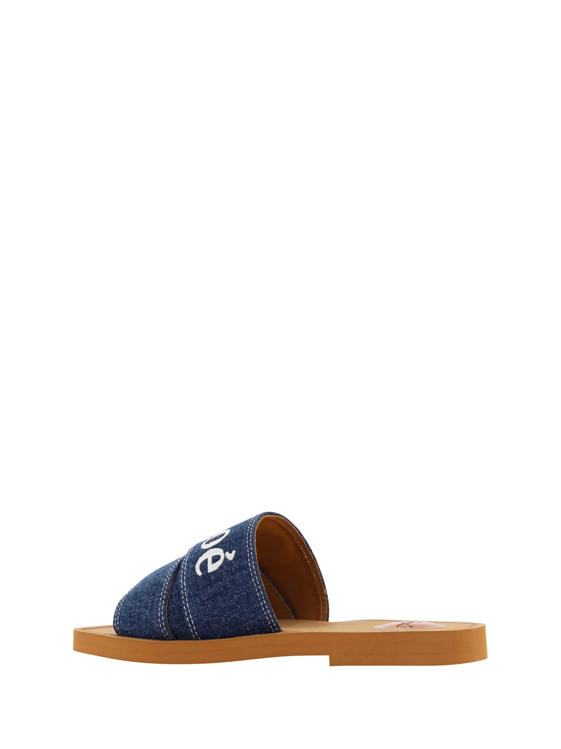 Chloé Sumptuous Cotton Woody Slide Sandal in Denim Blue