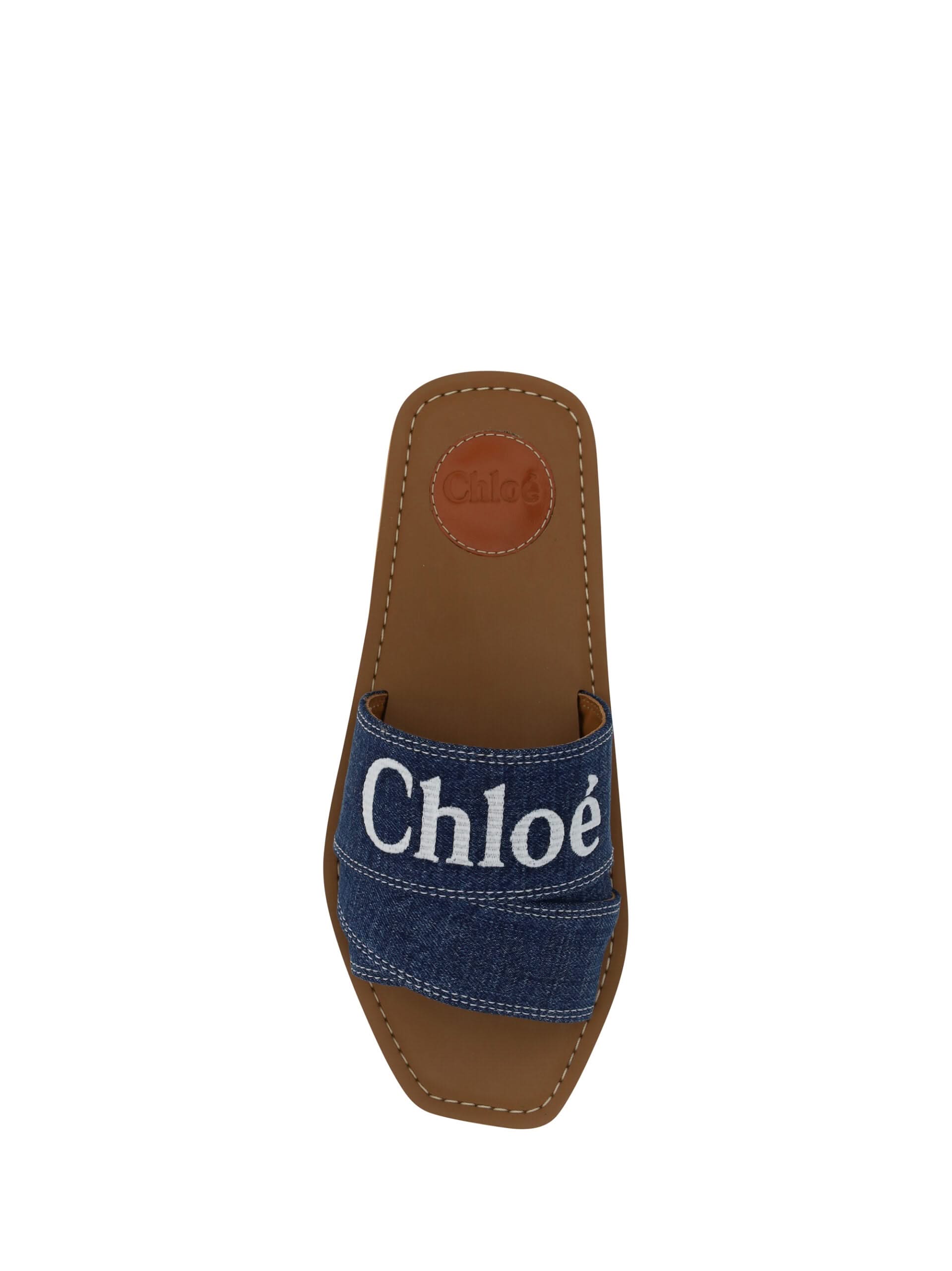 Chloé Sumptuous Cotton Woody Slide Sandal in Denim Blue
