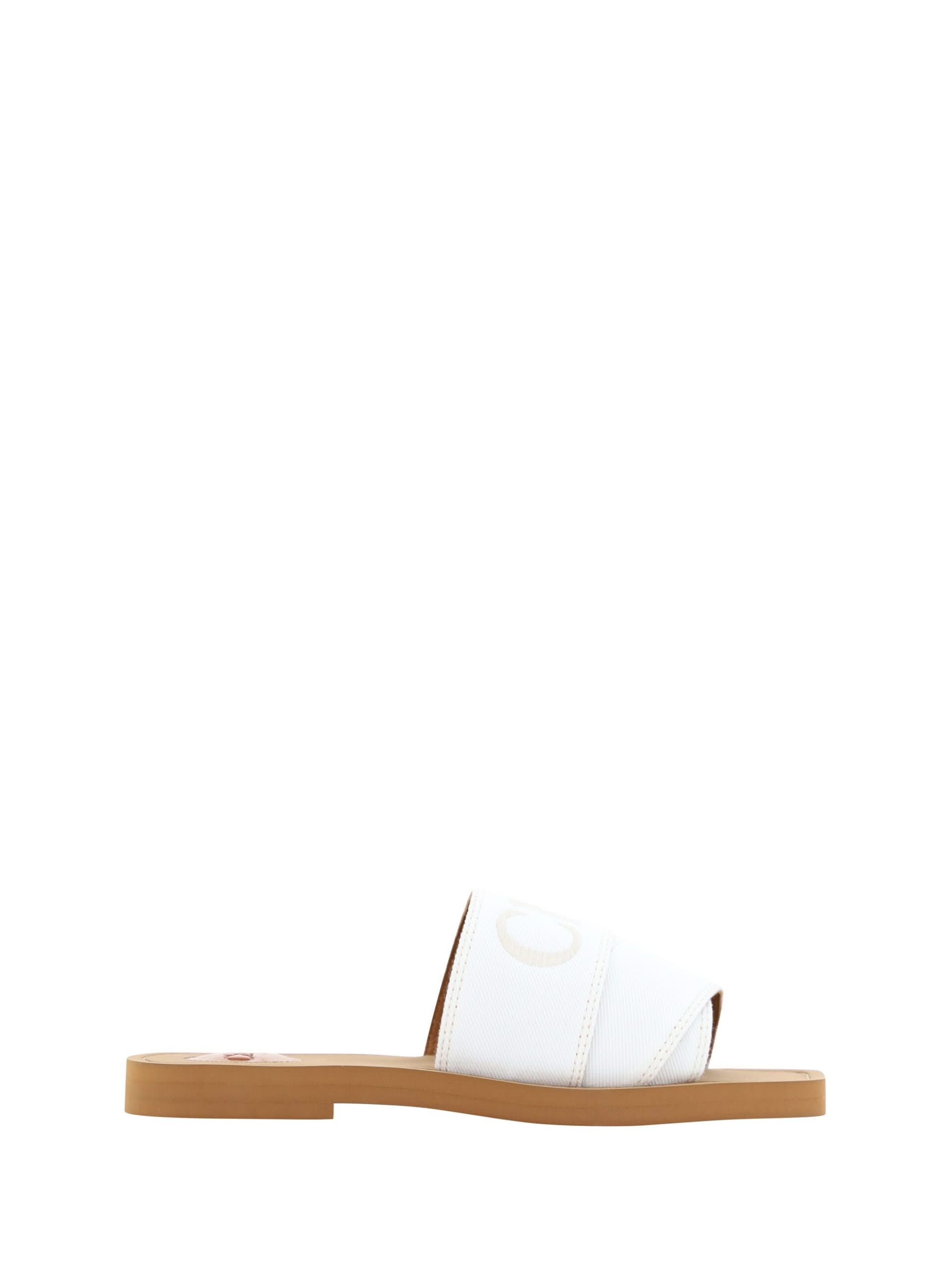 Chloé Elegant White Cotton Slide Sandalss