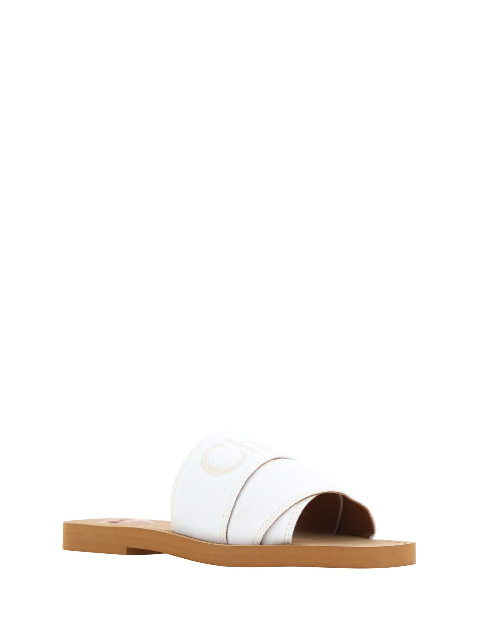 Chloé Elegant White Cotton Slide Sandalss