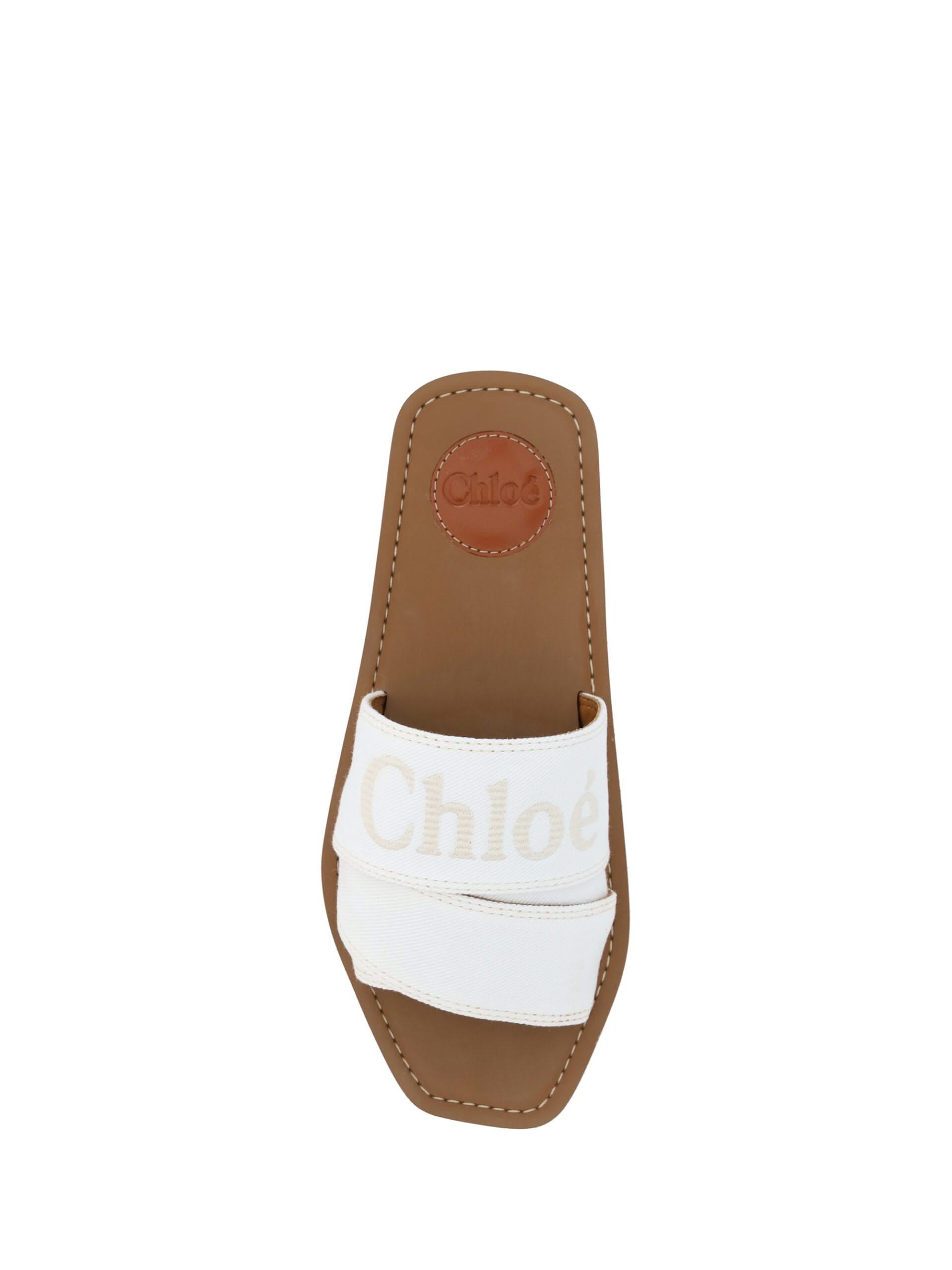 Chloé Elegant White Cotton Slide Sandalss