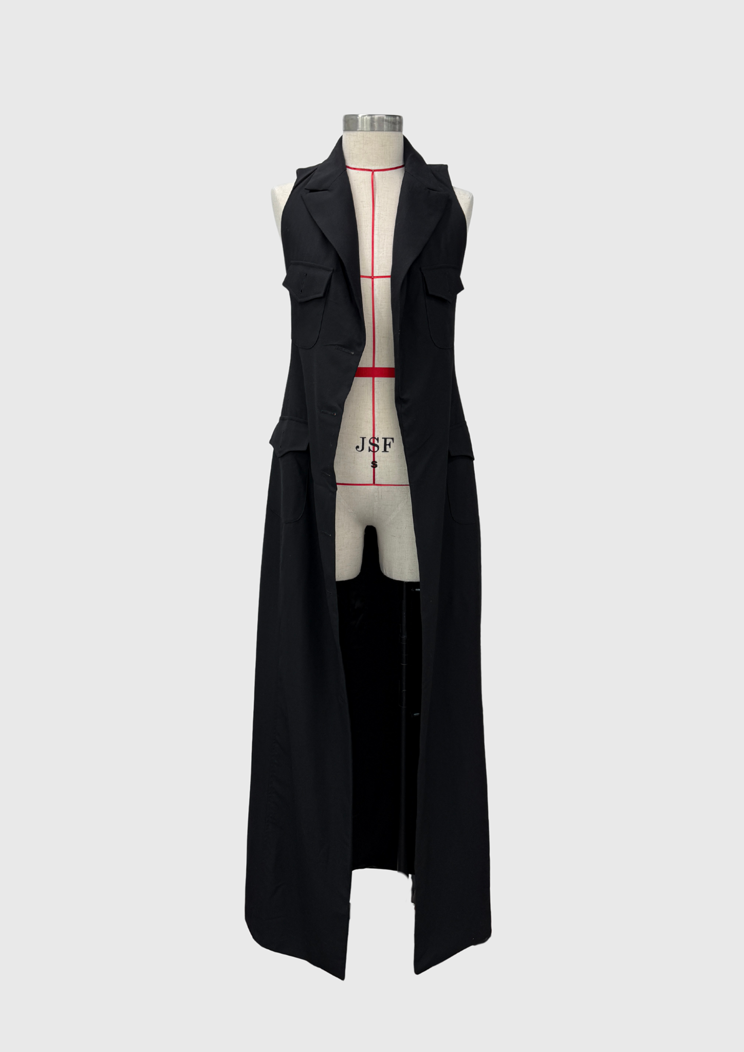 Black wool long vest