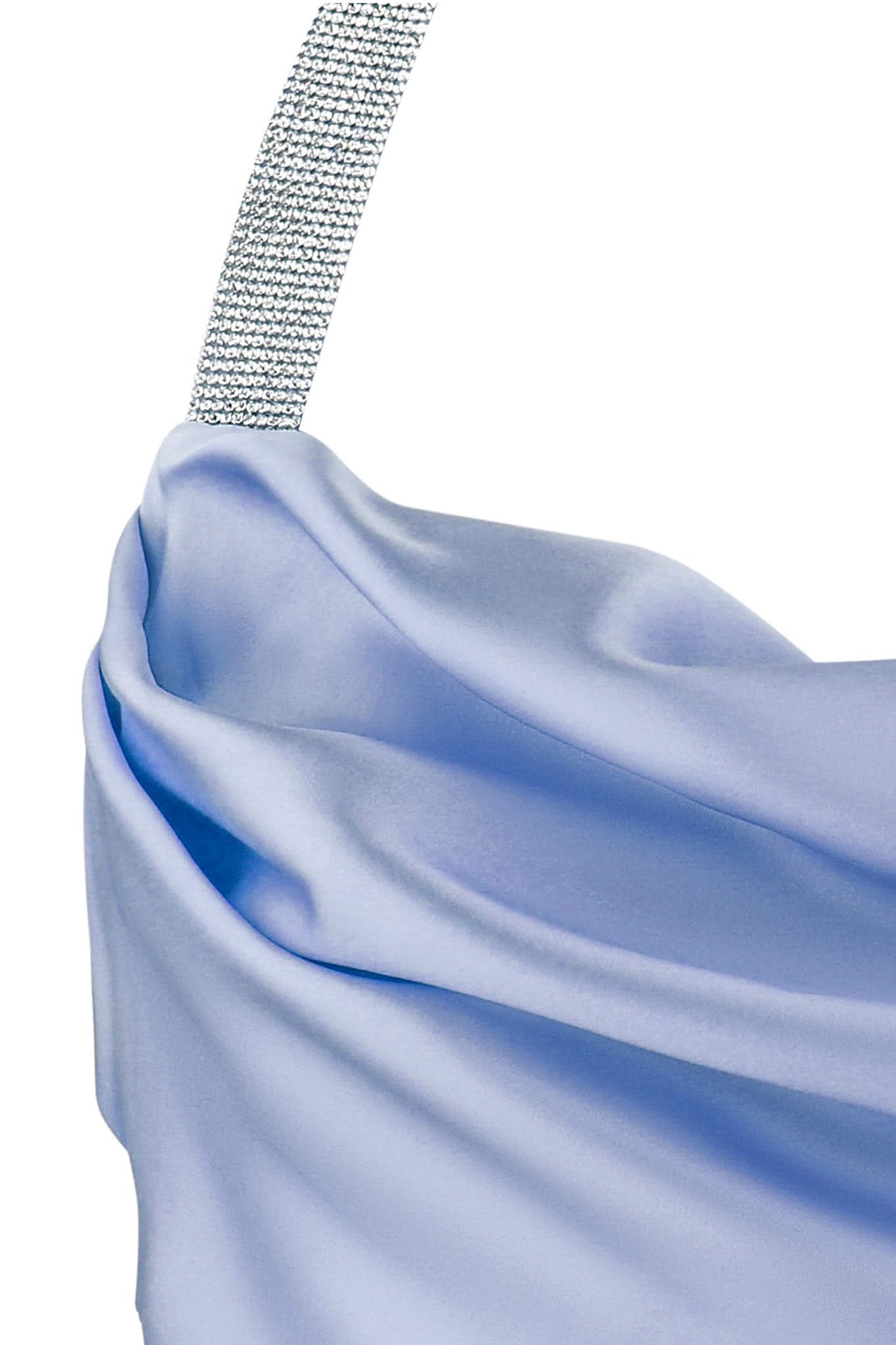 SILK TOP WITH CRYSTAL RIBBONS - Sky Blue