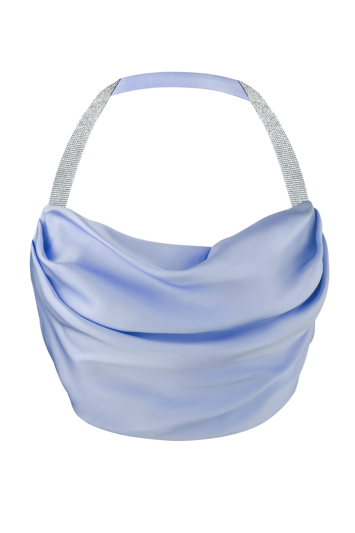 SILK TOP WITH CRYSTAL RIBBONS - Sky Blue