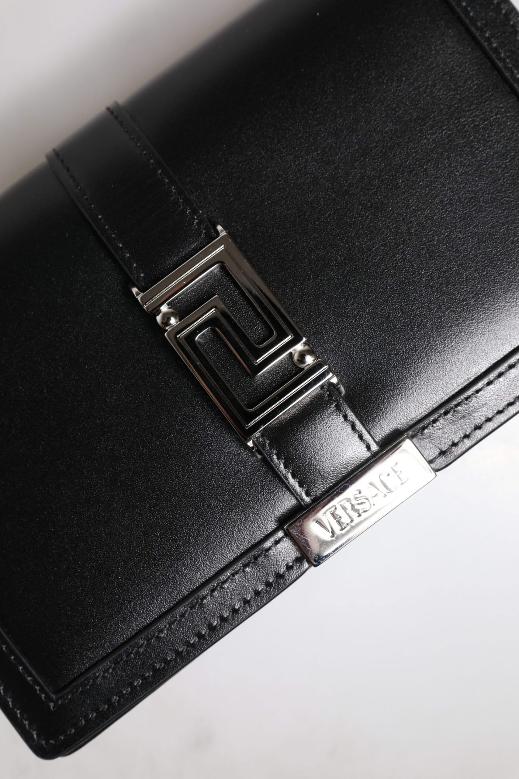 Versace Black Calfskin Leather Chain Strap Shoulder Crossbody Bag