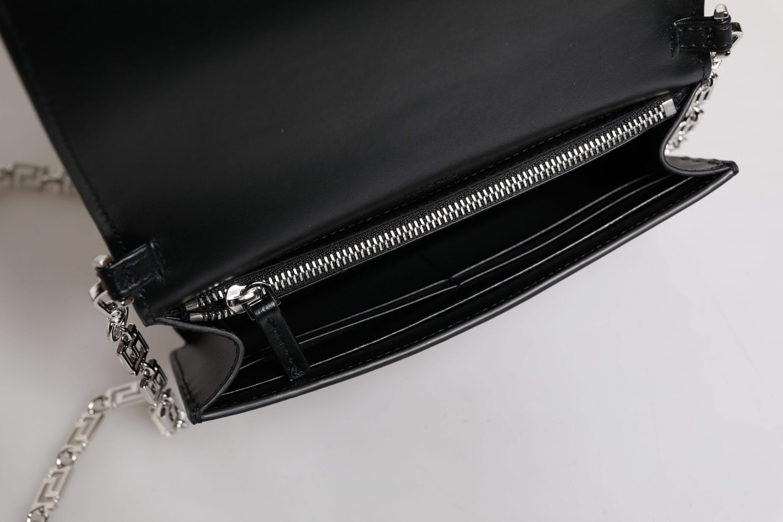 Versace Black Calfskin Leather Chain Strap Shoulder Crossbody Bag