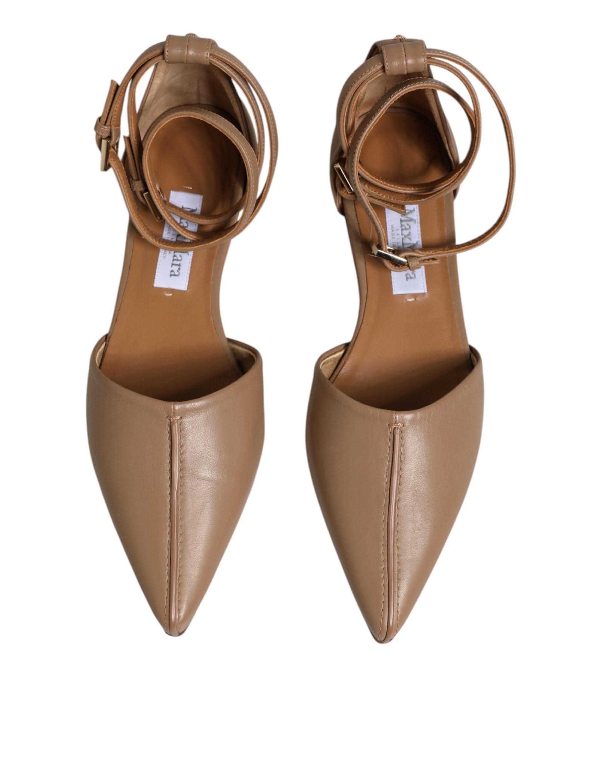 Max Mara Beige Leather Pointed Toe Sandalss Ballet Flat Shoes