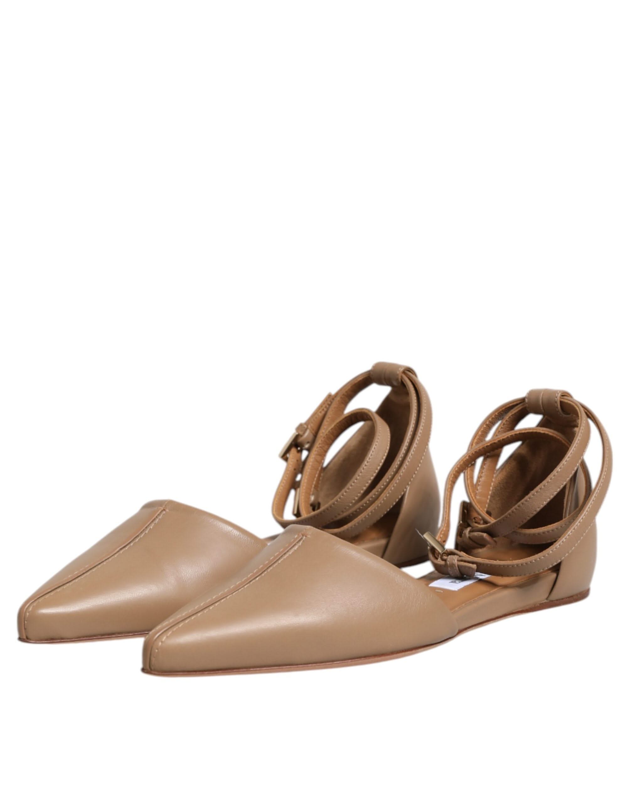Max Mara Beige Leather Pointed Toe Sandalss Ballet Flat Shoes