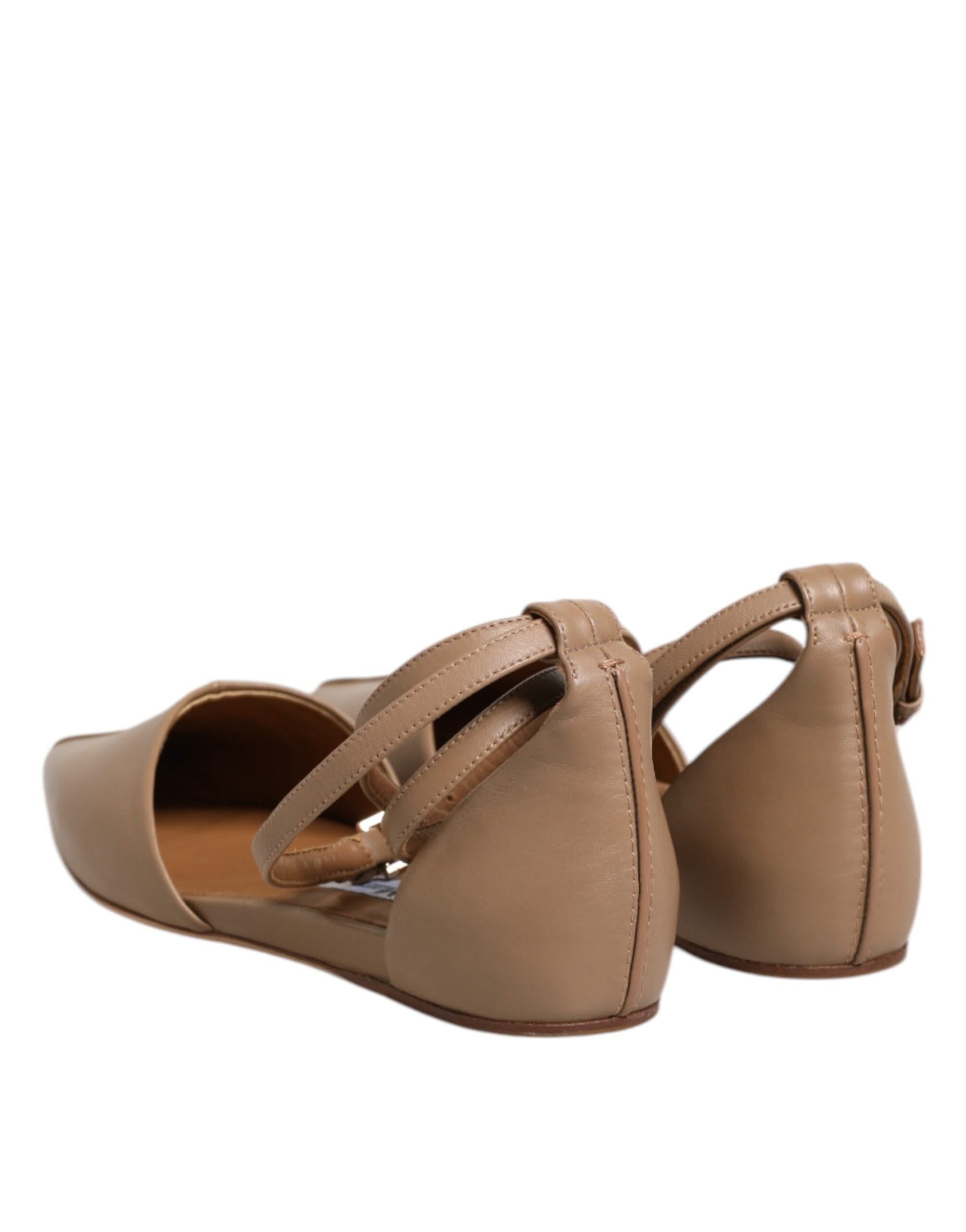 Max Mara Beige Leather Pointed Toe Sandalss Ballet Flat Shoes