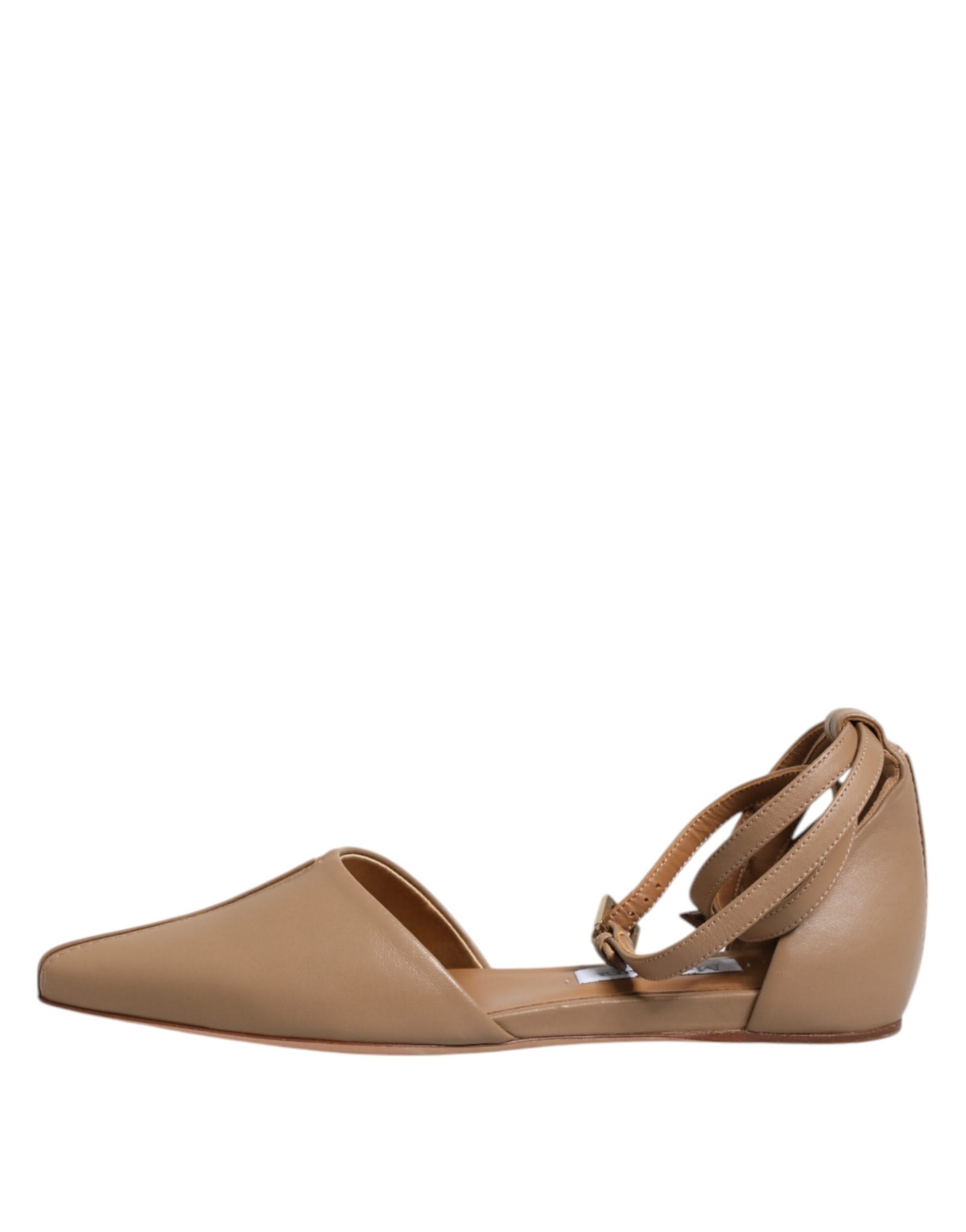 Max Mara Beige Leather Pointed Toe Sandalss Ballet Flat Shoes