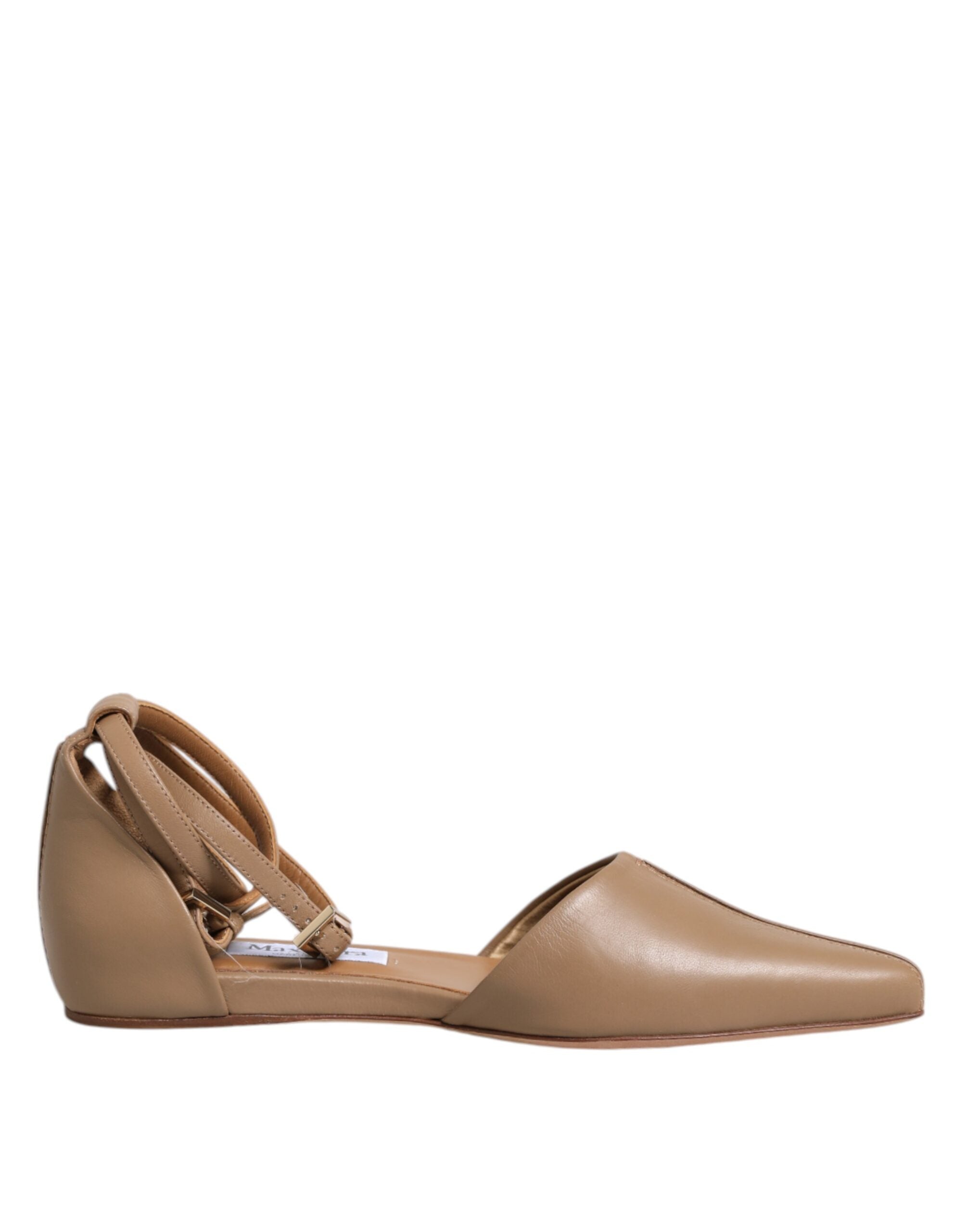 Max Mara Beige Leather Pointed Toe Sandalss Ballet Flat Shoes