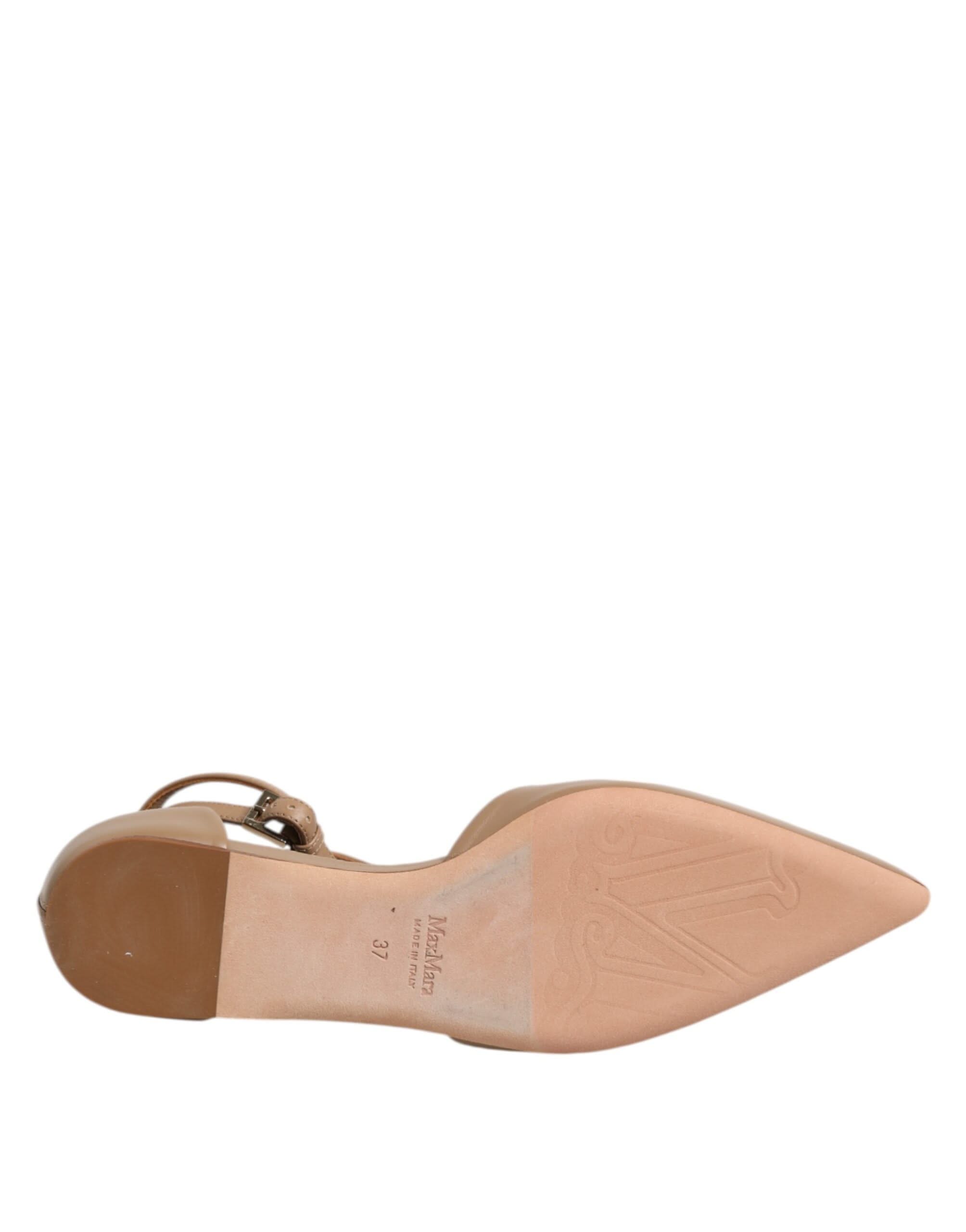 Max Mara Beige Leather Pointed Toe Sandalss Ballet Flat Shoes