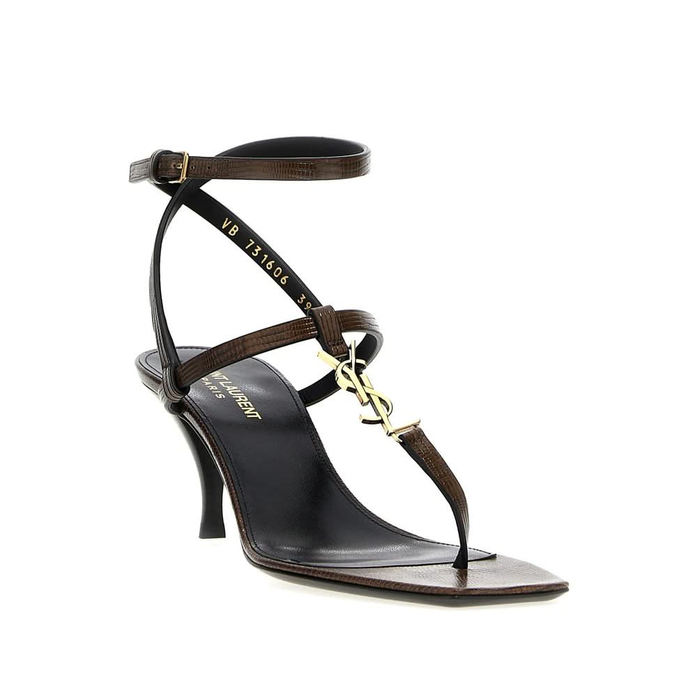Saint Laurent Cassandra Leather Flip-Flop Sandalss