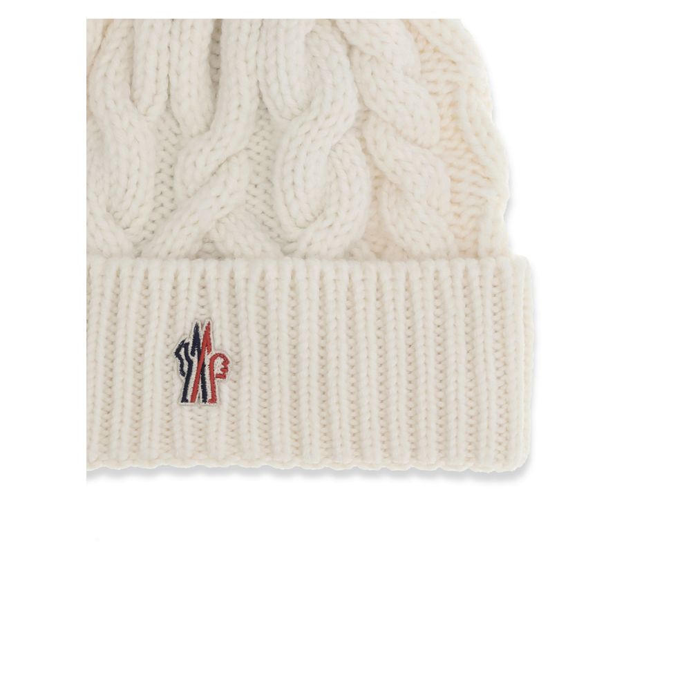 Moncler Grenoble White Fleece Wool Beanie