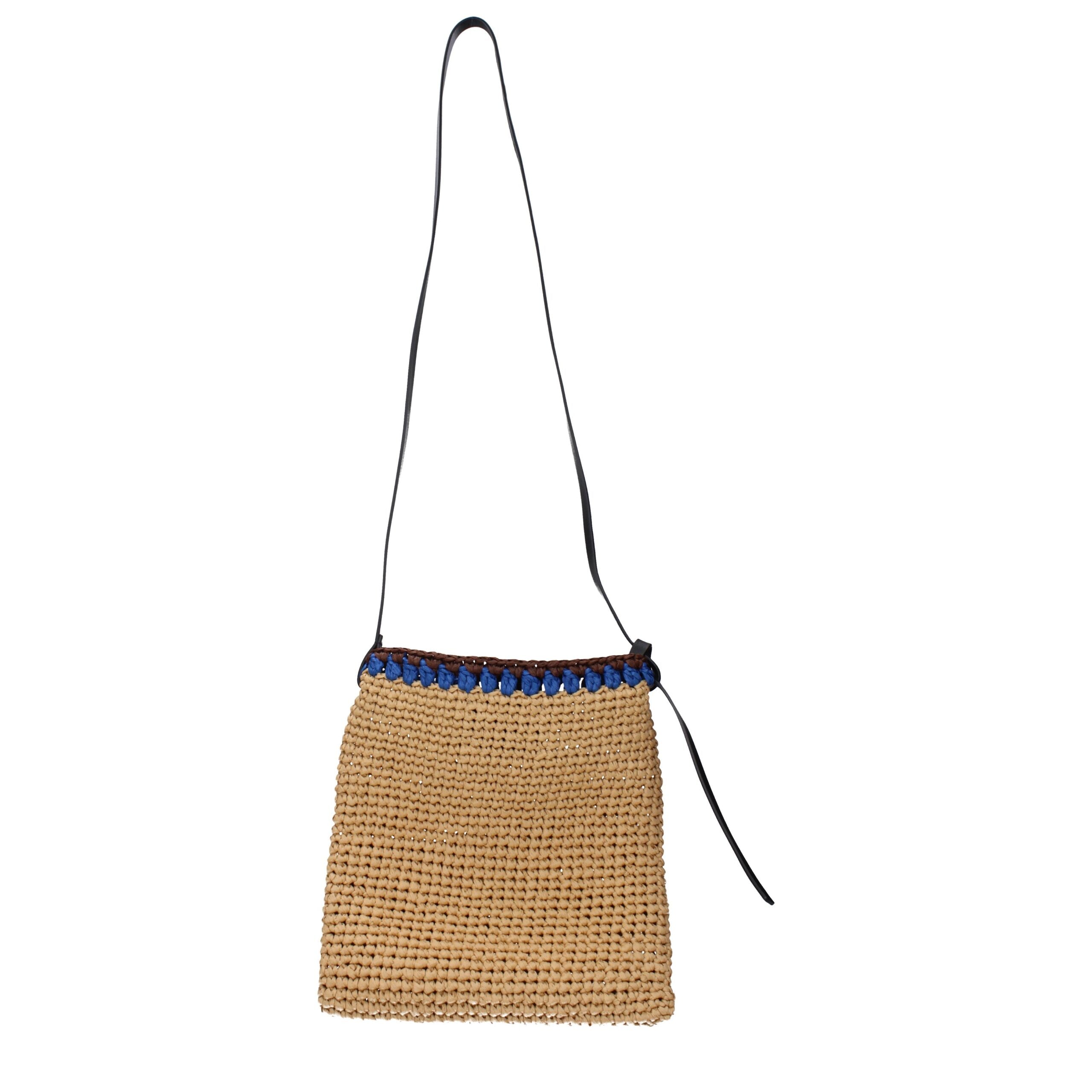 Jil Sander Beige Raffia Crossbody Bag
