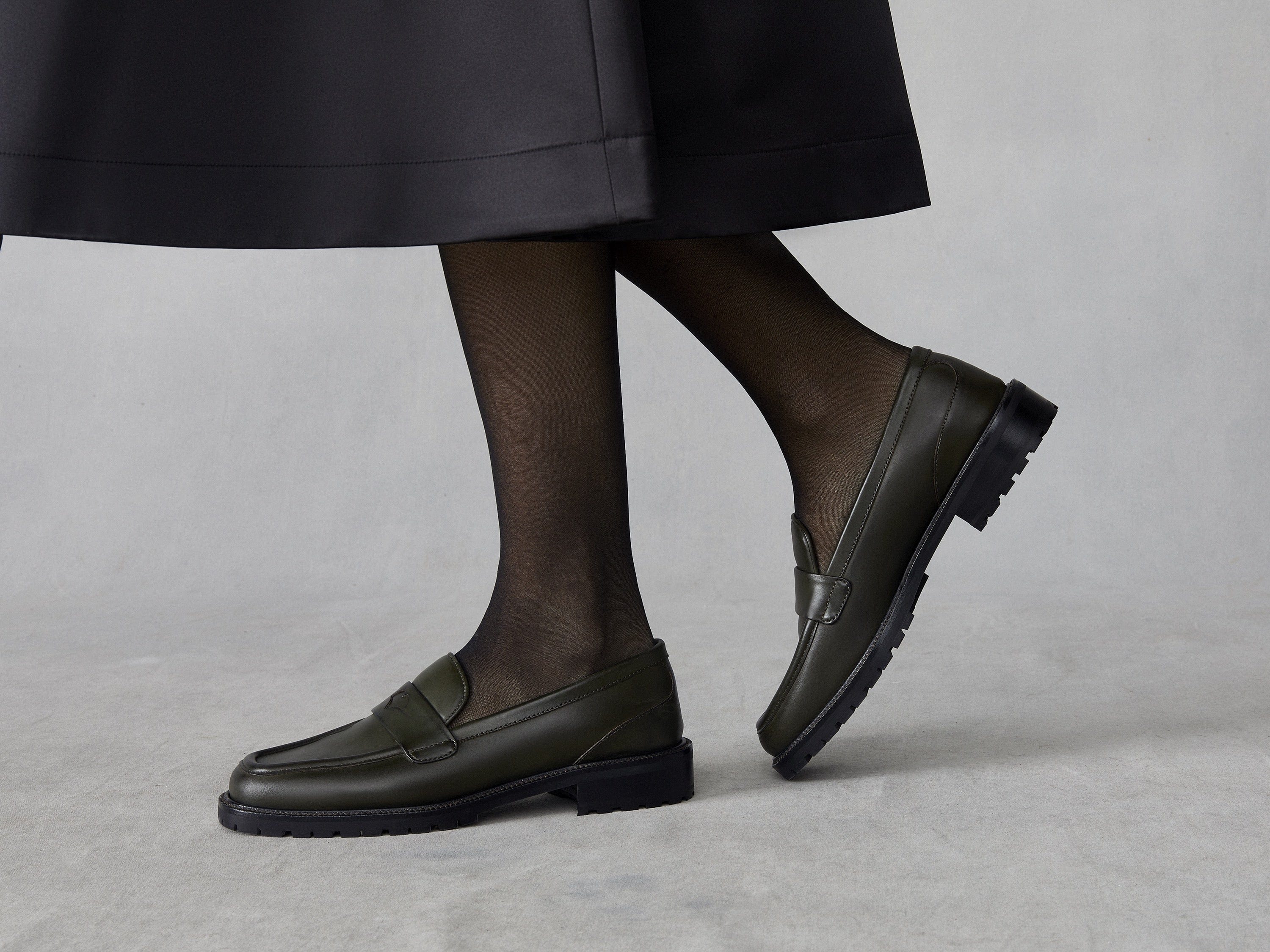 Charlotte Penny Loafers in Deep Green Calf
