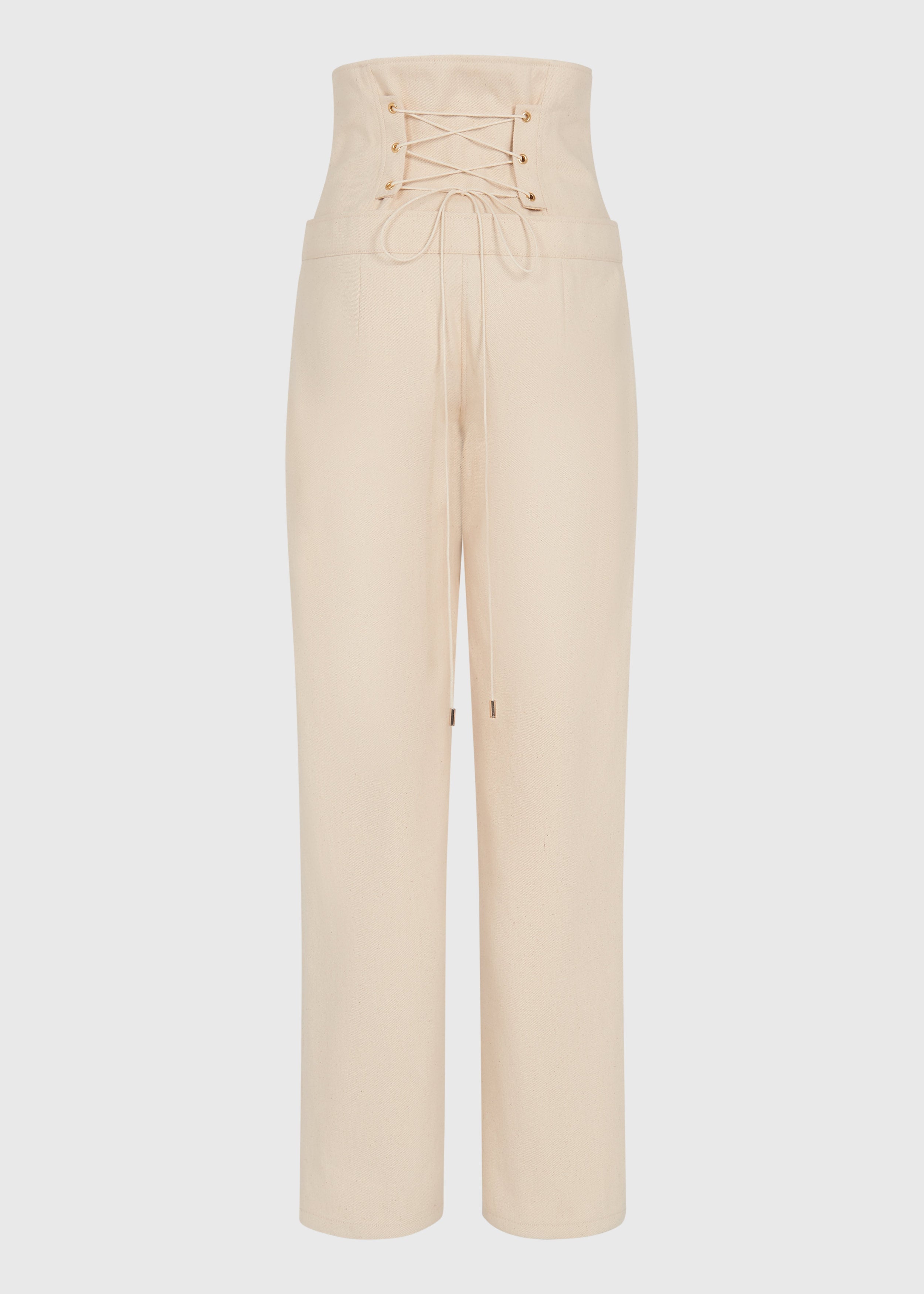 Ivory Pearl Corset Denim Trousers- Cream