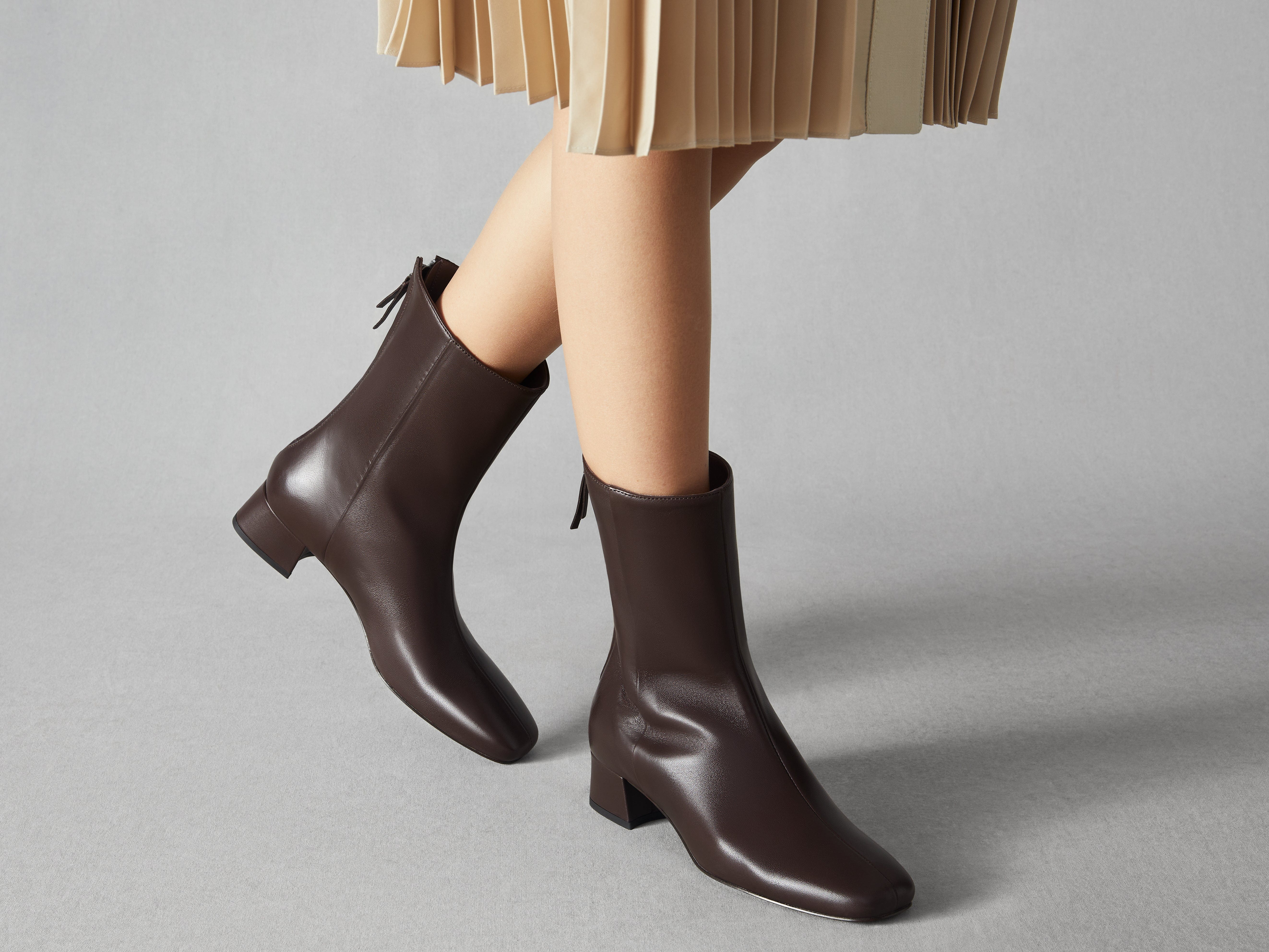 Debbie High Boots in Peppercorn Nappa