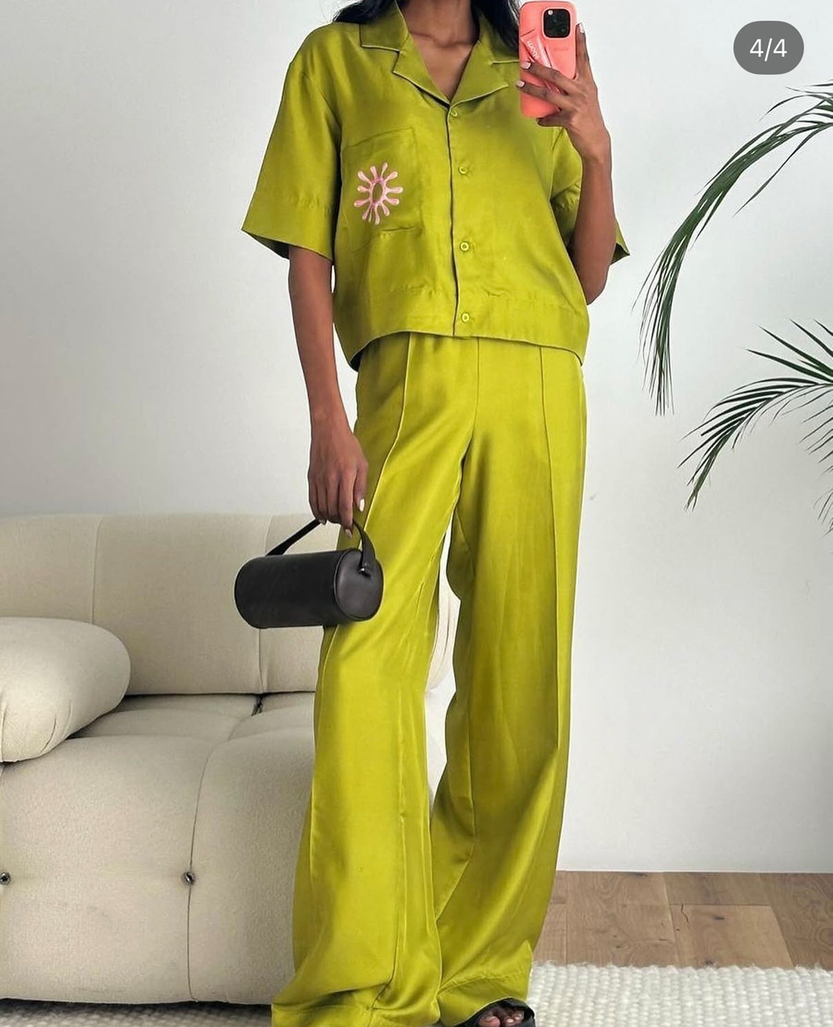 Green Silk Short Sleeve Shirt