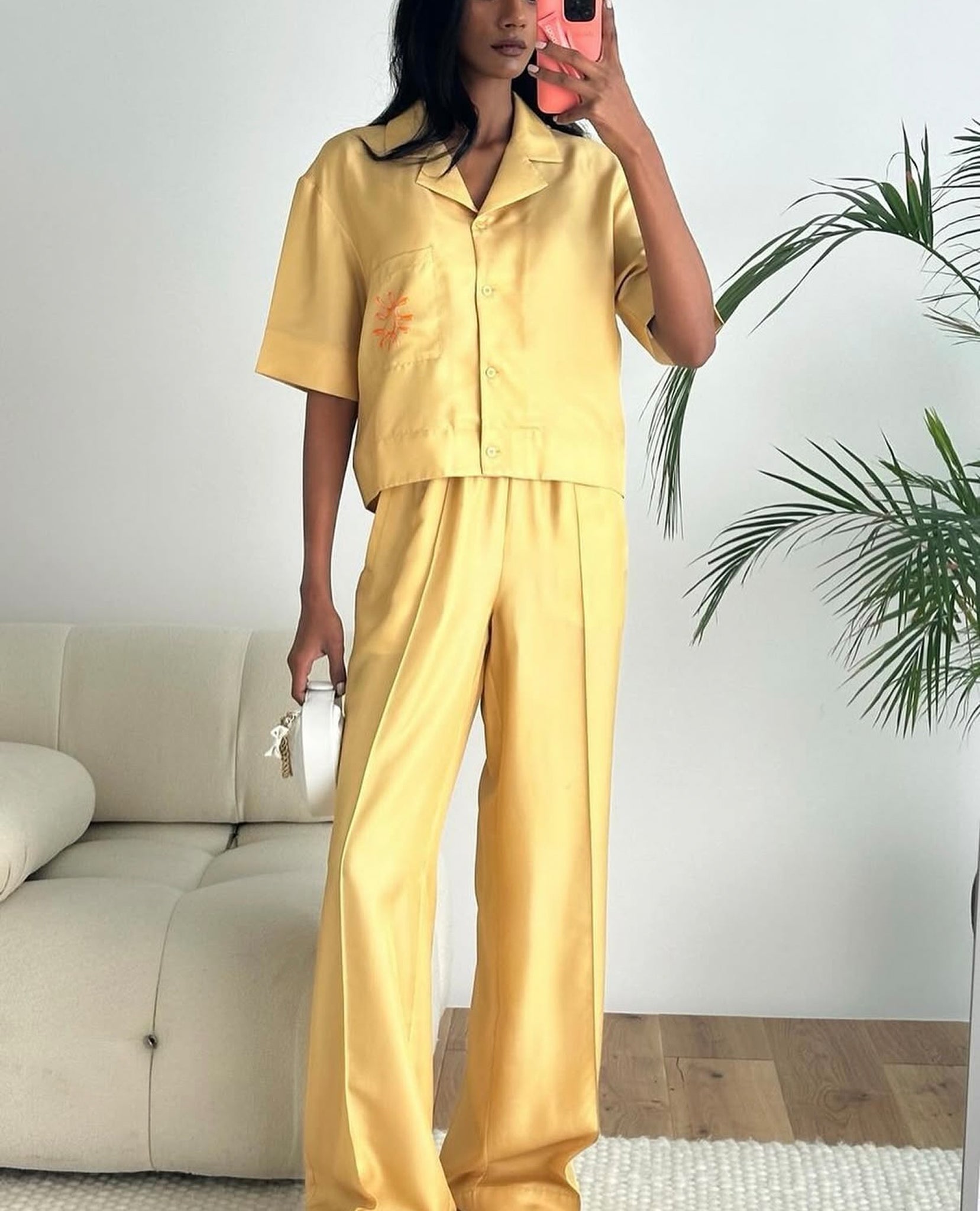 Yellow Silk Short Sleeve Shirt