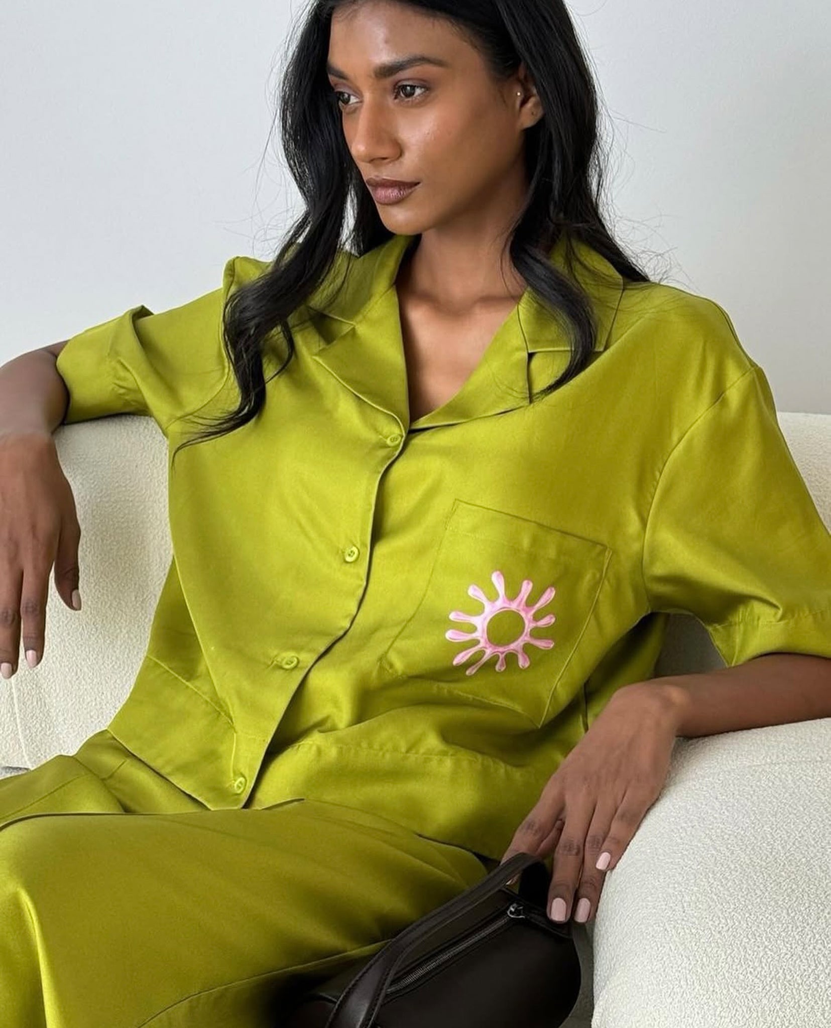 Green Silk Short Sleeve Shirt