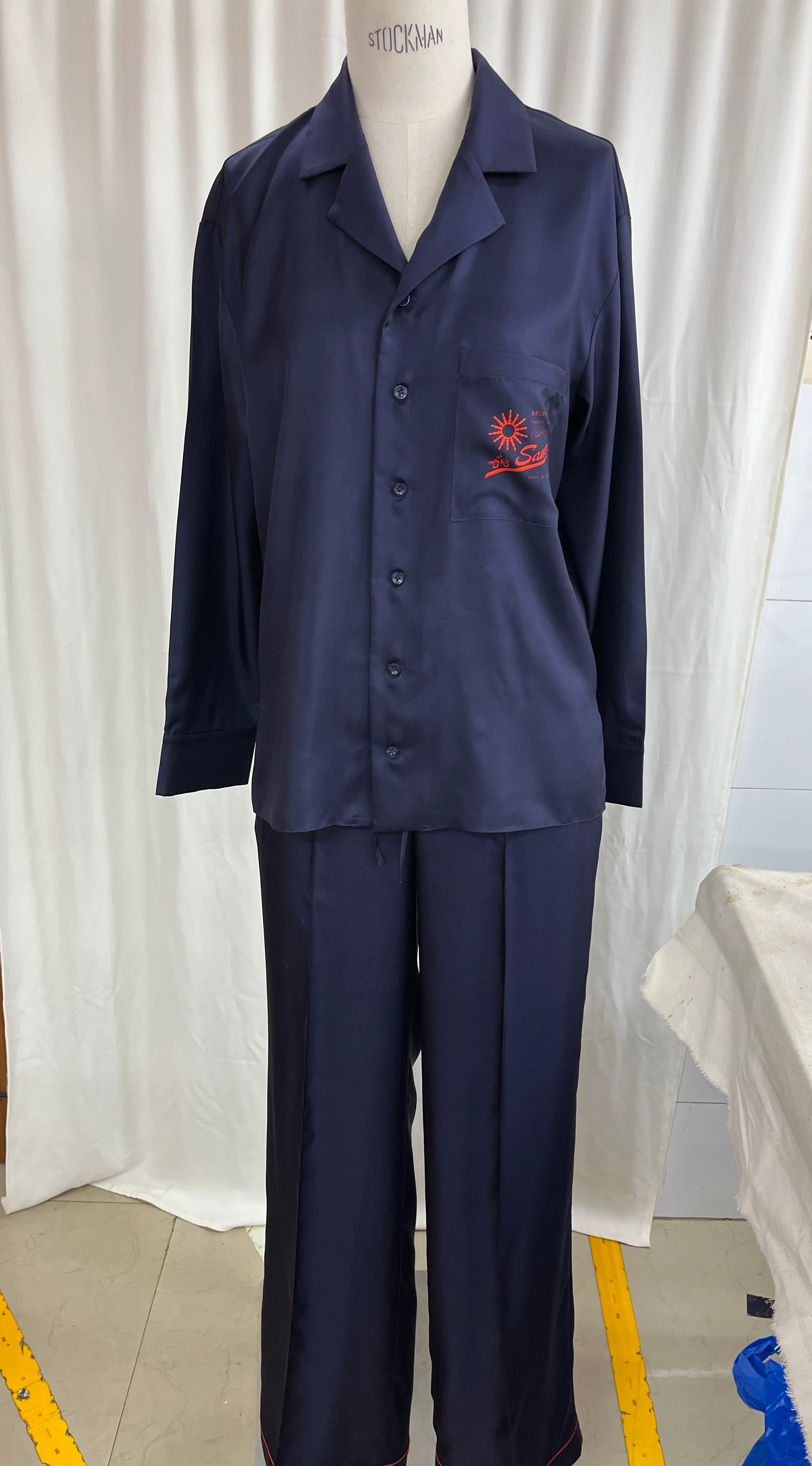 Navy Silk Long Trousers - Blue