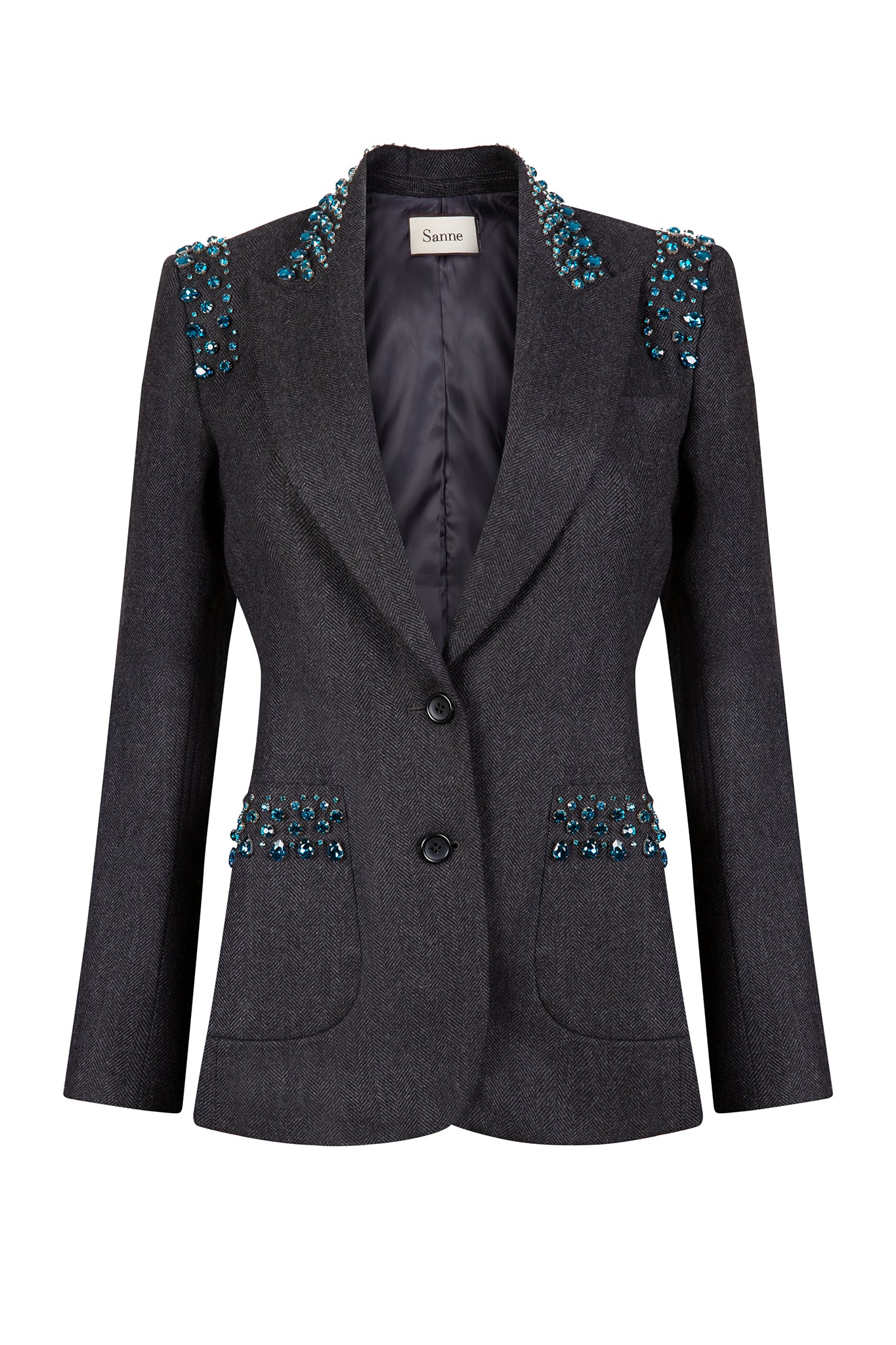 Grey blazer with crystal embellishment