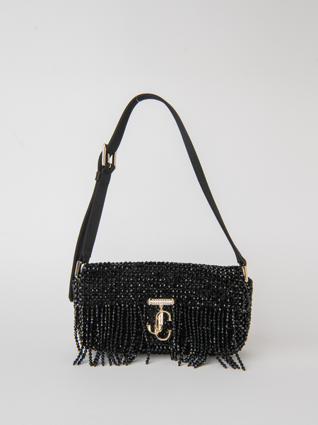 Jimmy Choo Avenue Mini Fringed Embellished Satin Shoulder Bag