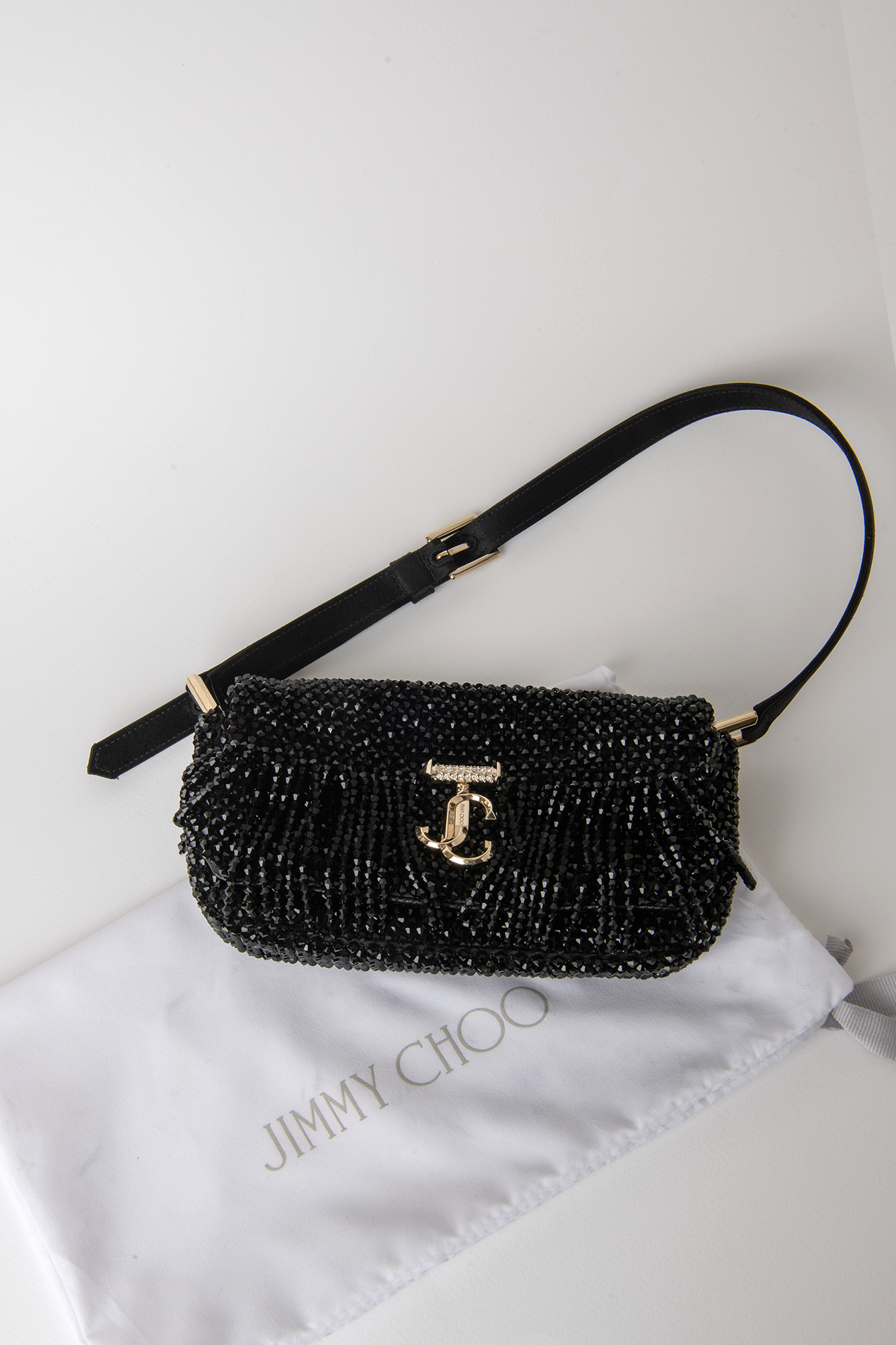 Jimmy Choo Avenue Mini Fringed Embellished Satin Shoulder Bag