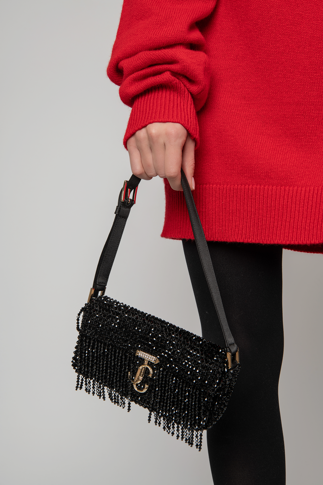 Jimmy Choo Avenue Mini Fringed Embellished Satin Shoulder Bag