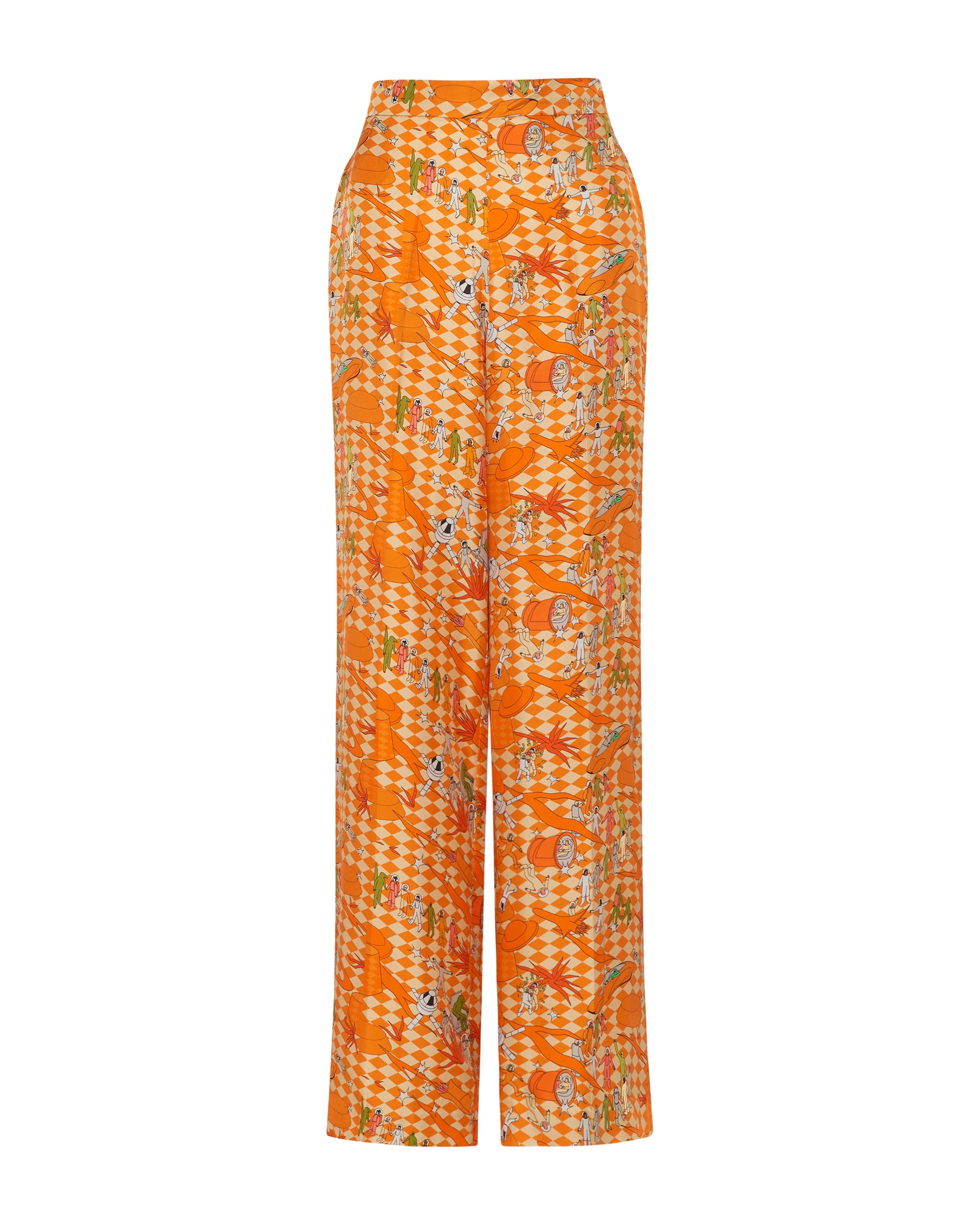 Mars Checked Silk Twill Trousers - Orange