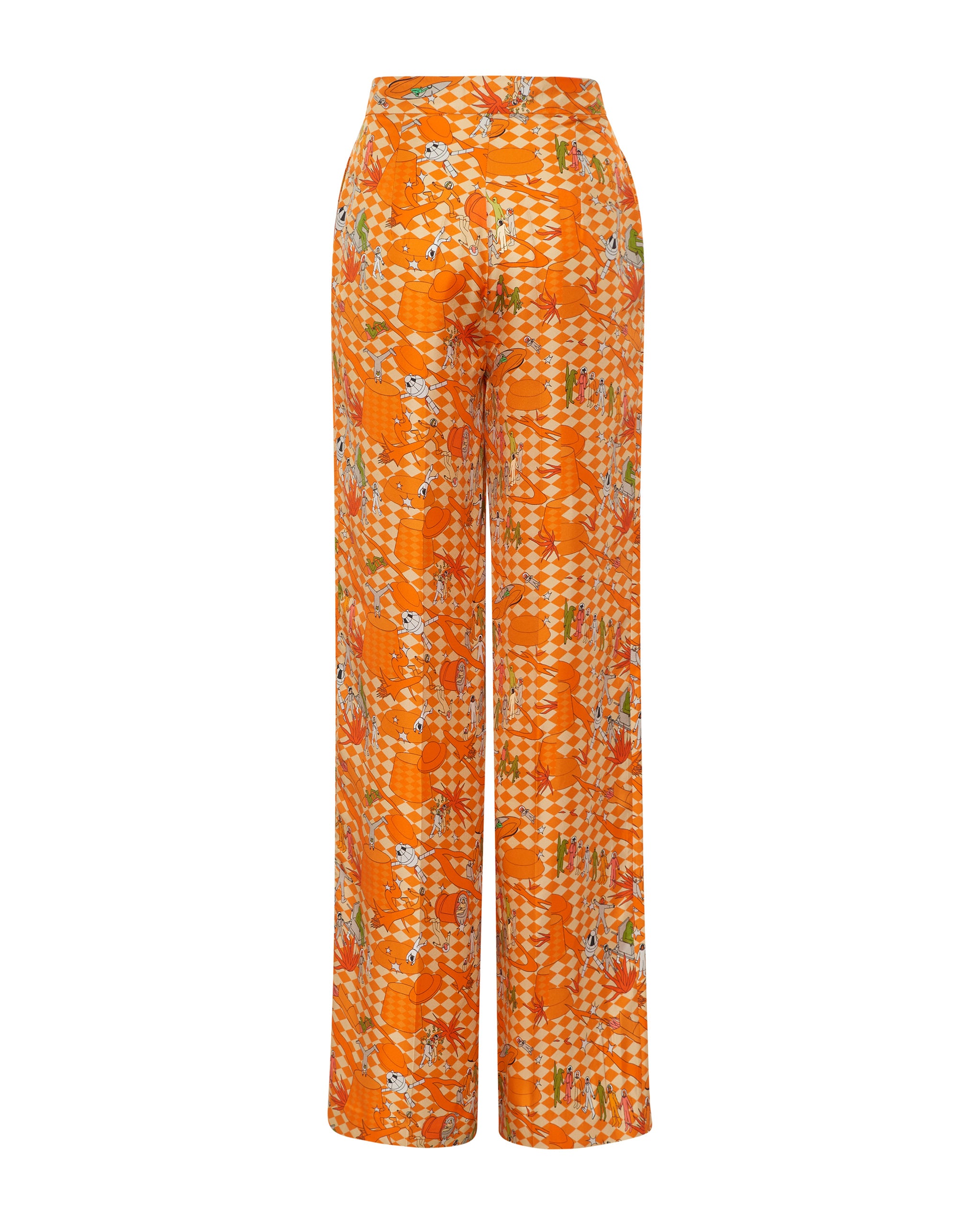 Mars Checked Silk Twill Trousers - Orange