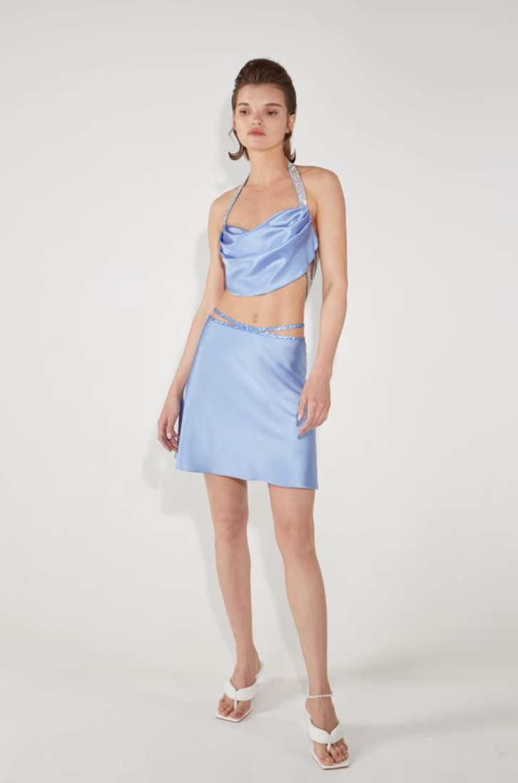 SILK SKIRT MINI - Sky Blue