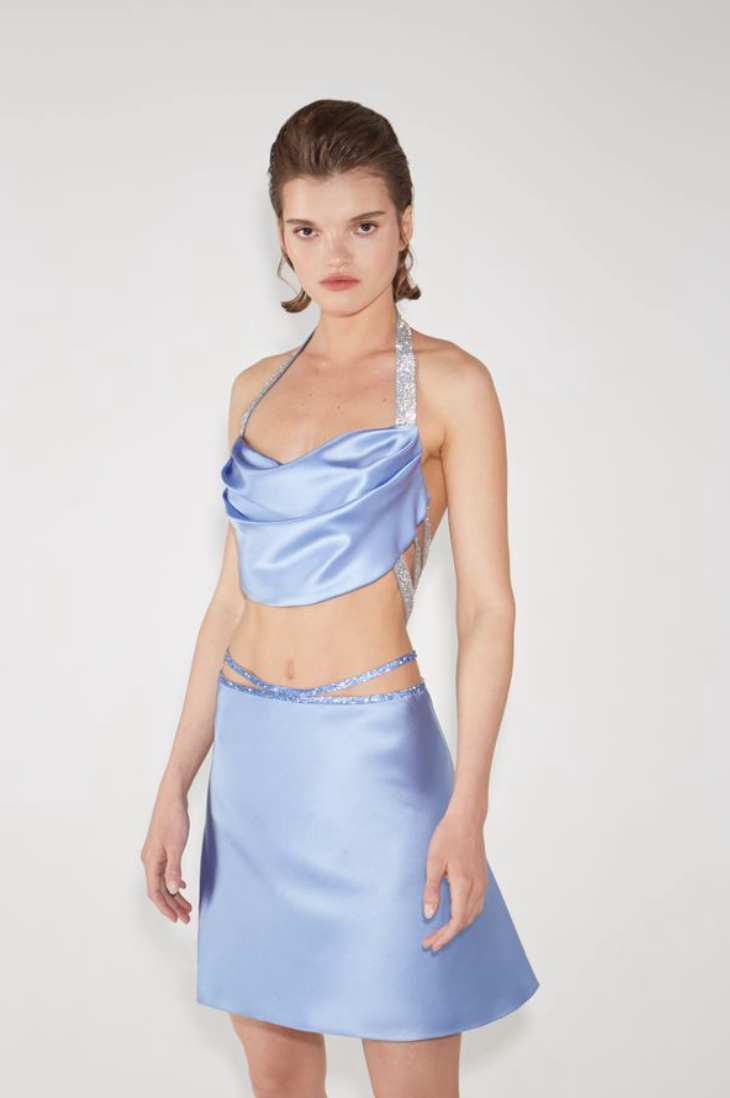 SILK SKIRT MINI - Sky Blue