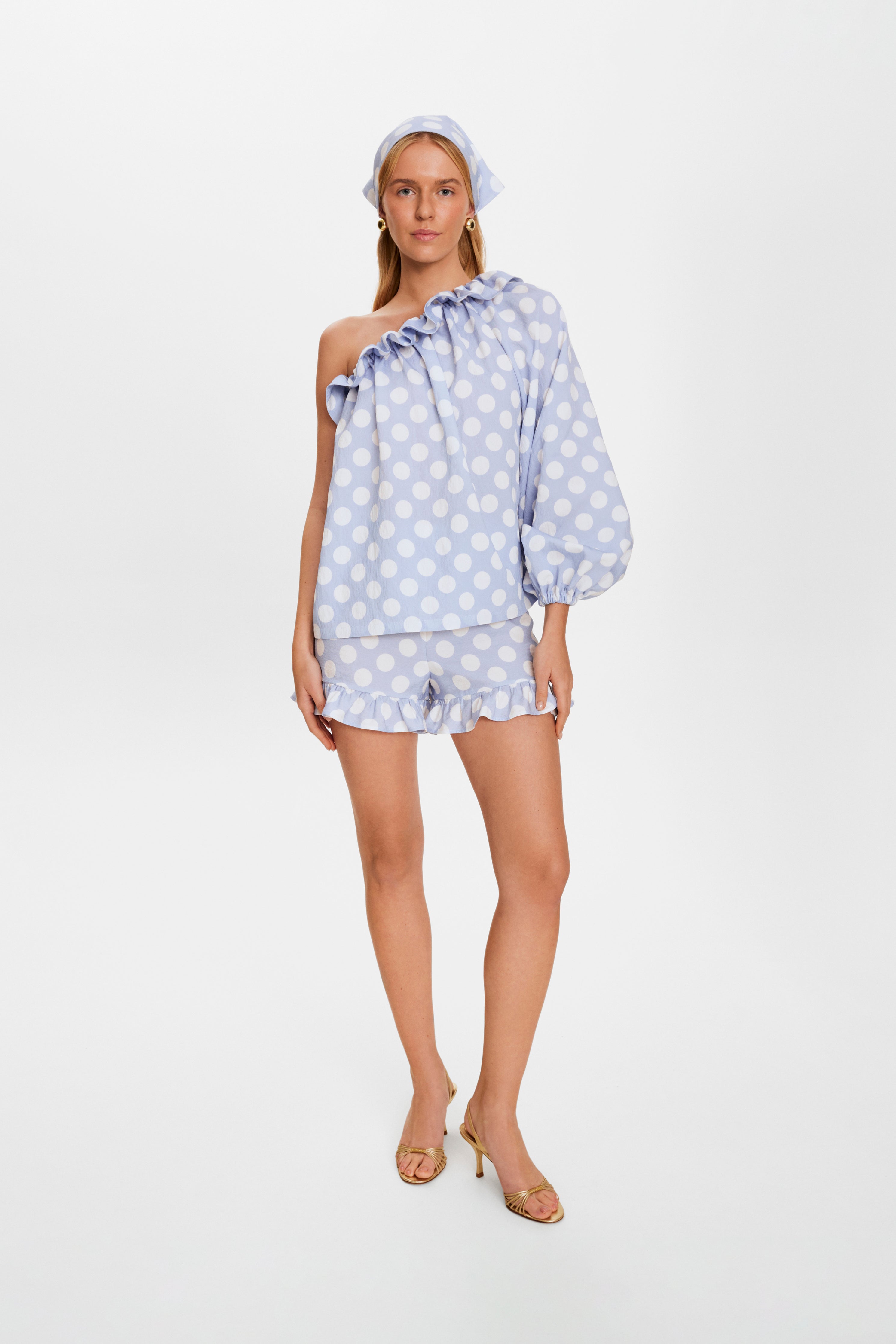 Gaia Soft Viscose Top in Blue Polka Dot
