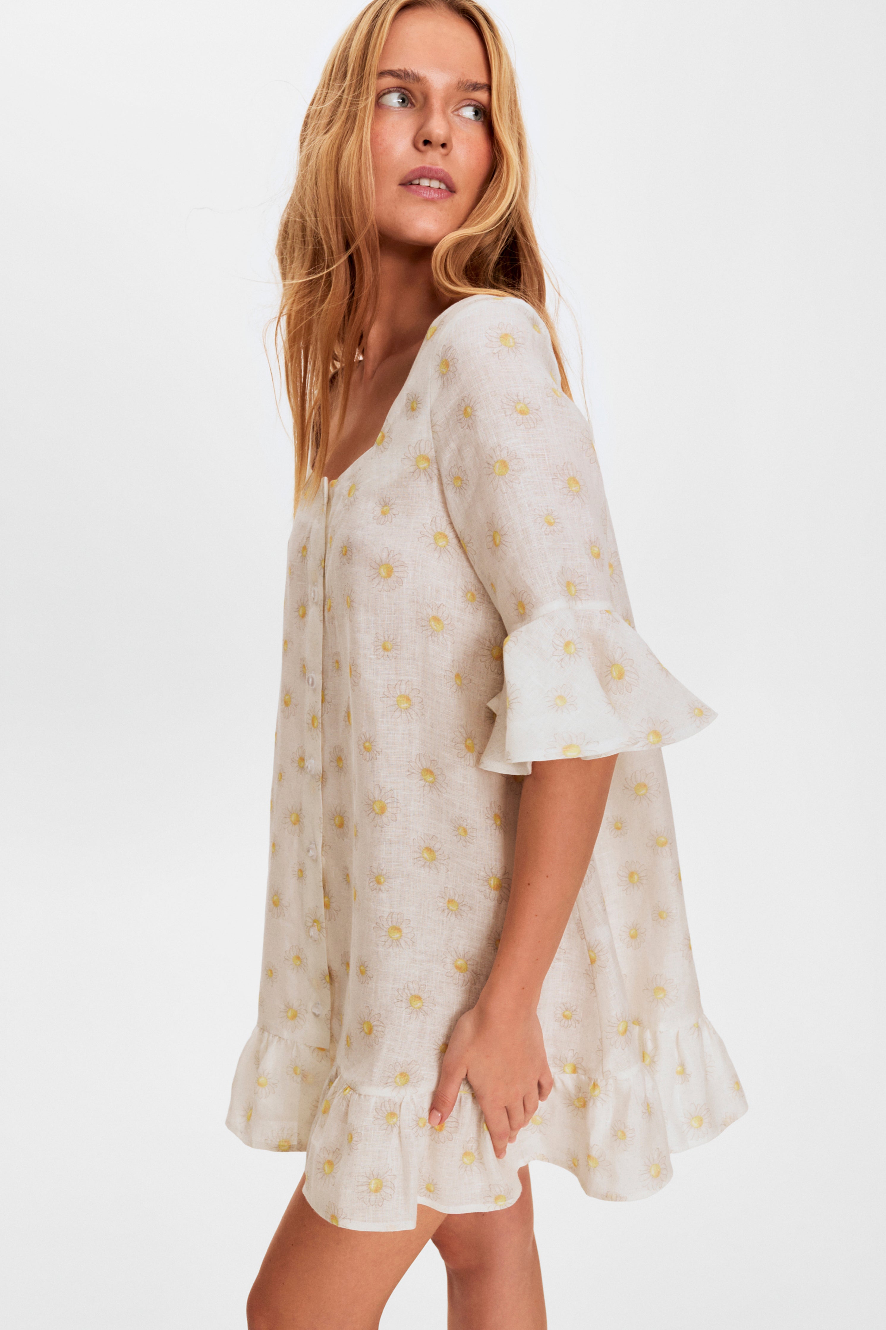 Marseille Linen Mini Dress in Daisies
