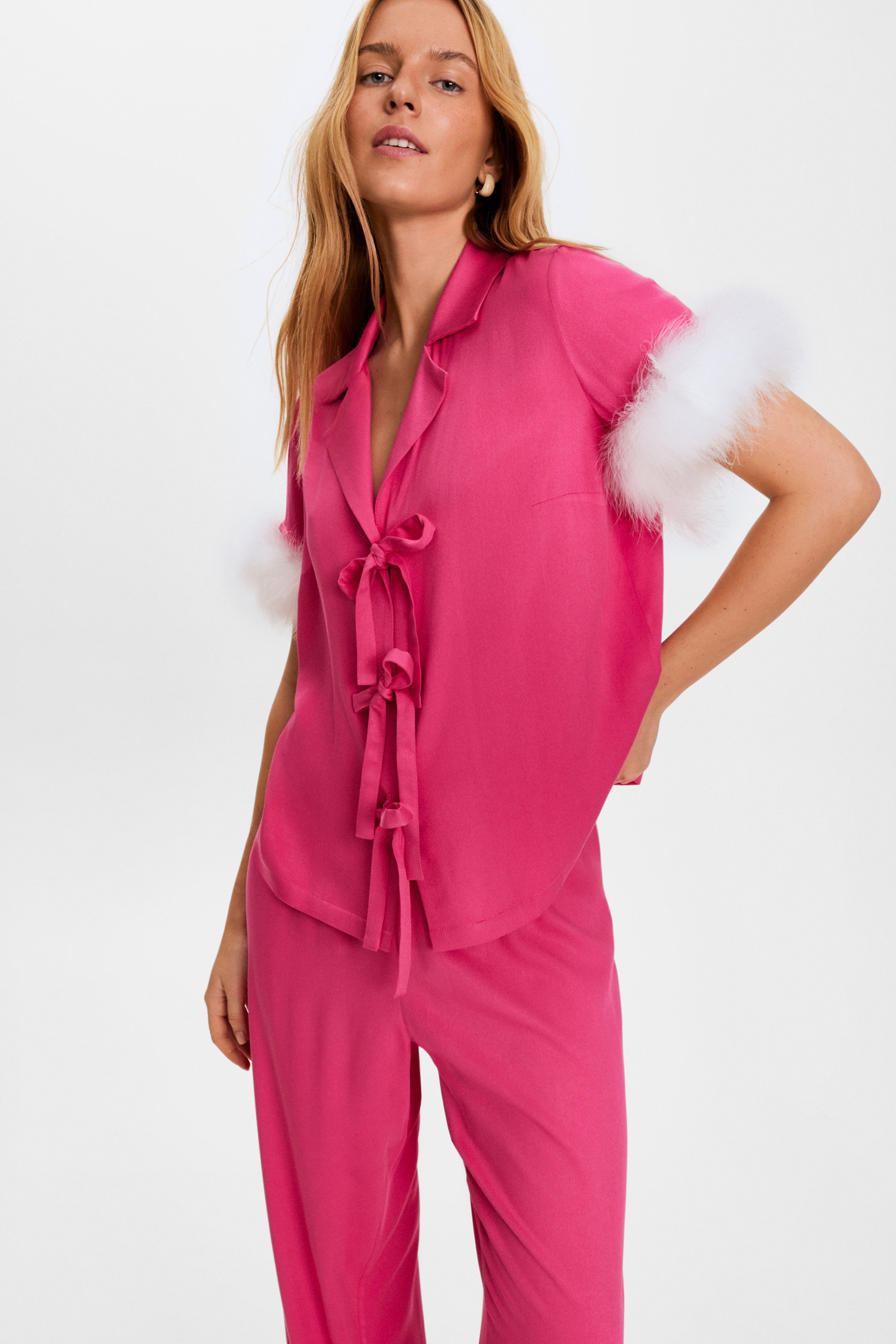Ponyo Pajama Set with Detachable Feathers in Hot Pink