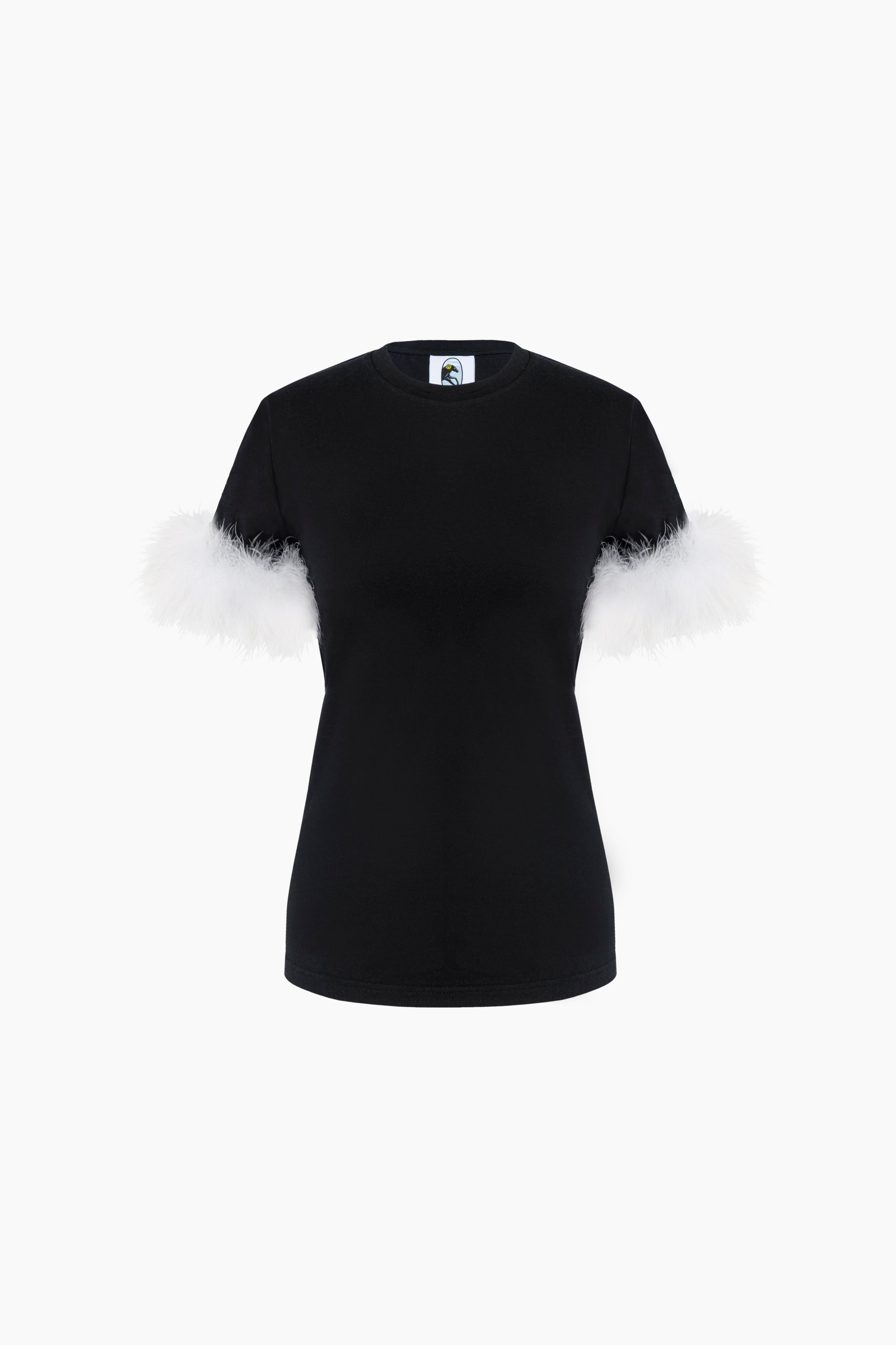 Stretch-cotton Jersey T-Shirt with Detachable Feathers in Black