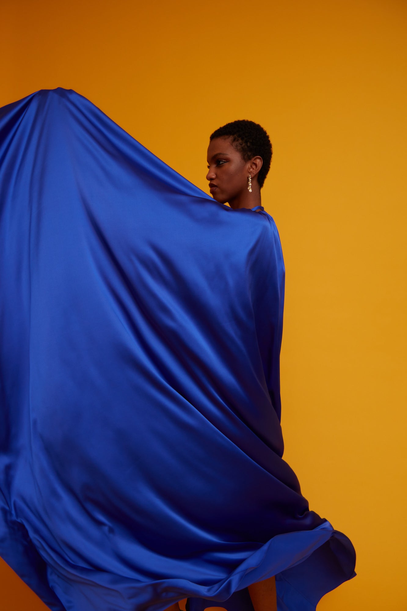 Electric blue silk satin dress