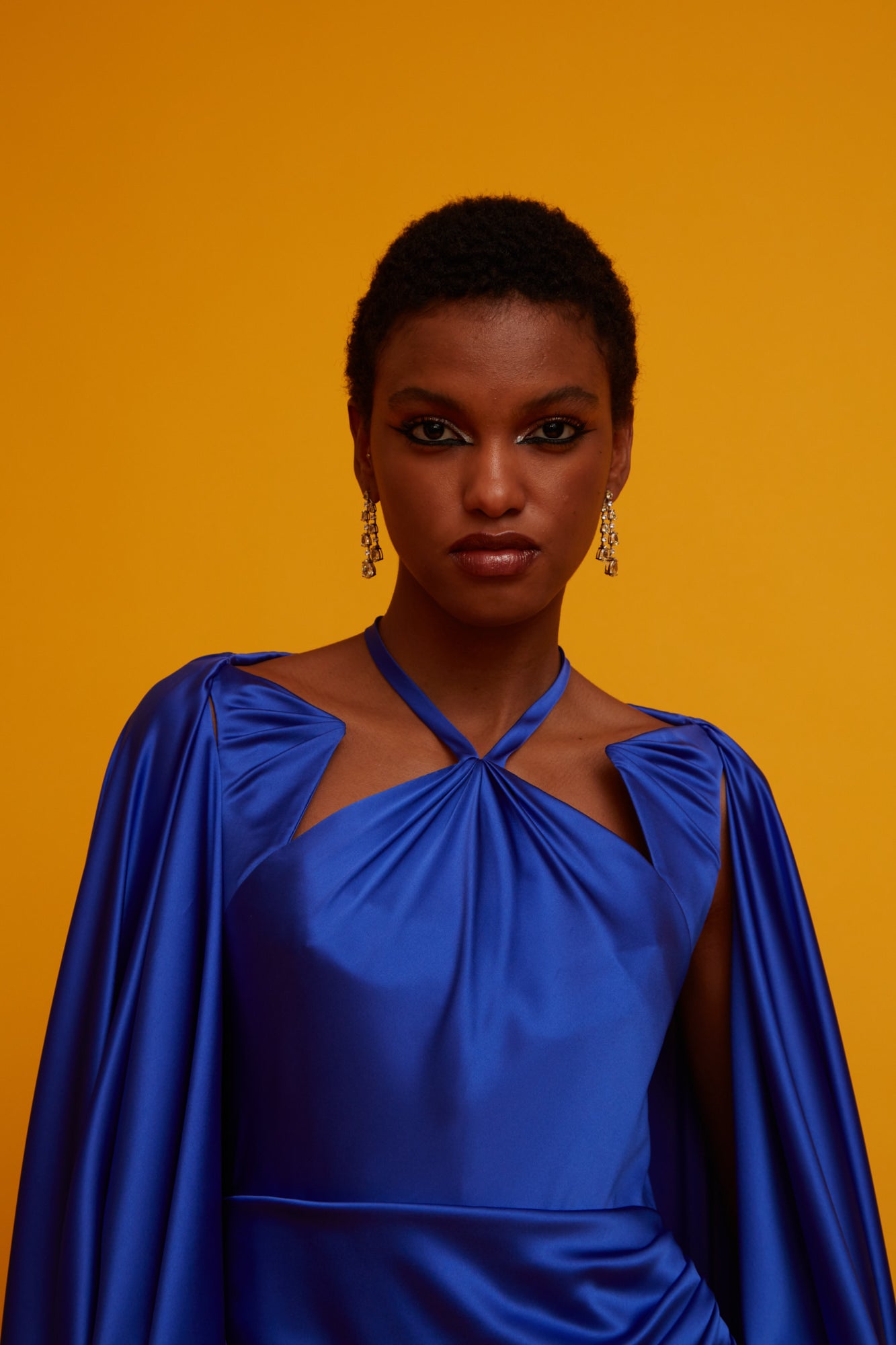 Electric blue silk satin dress