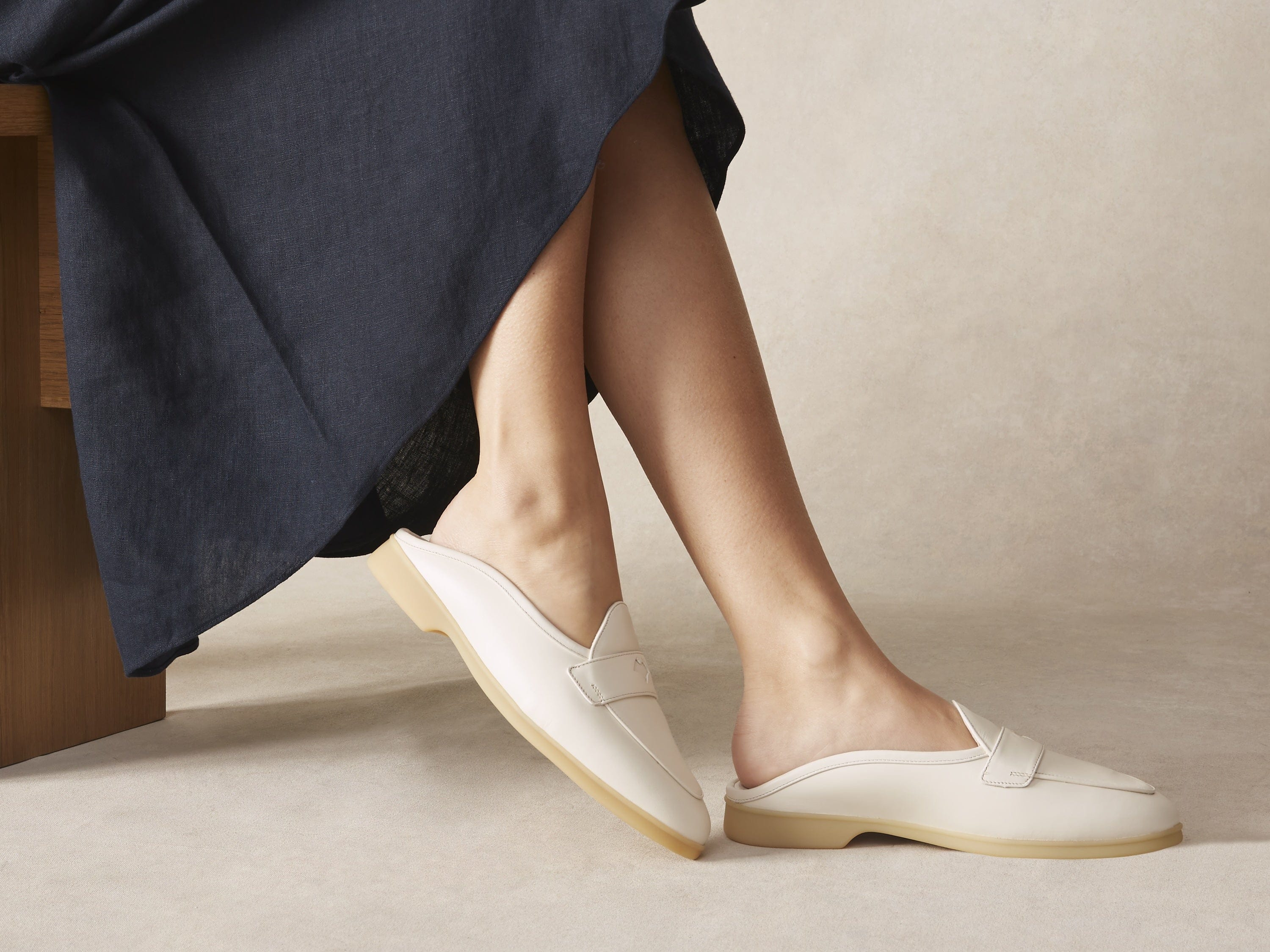 Stride Penny Mule Loafers in Blanc Cassè Milled Calf