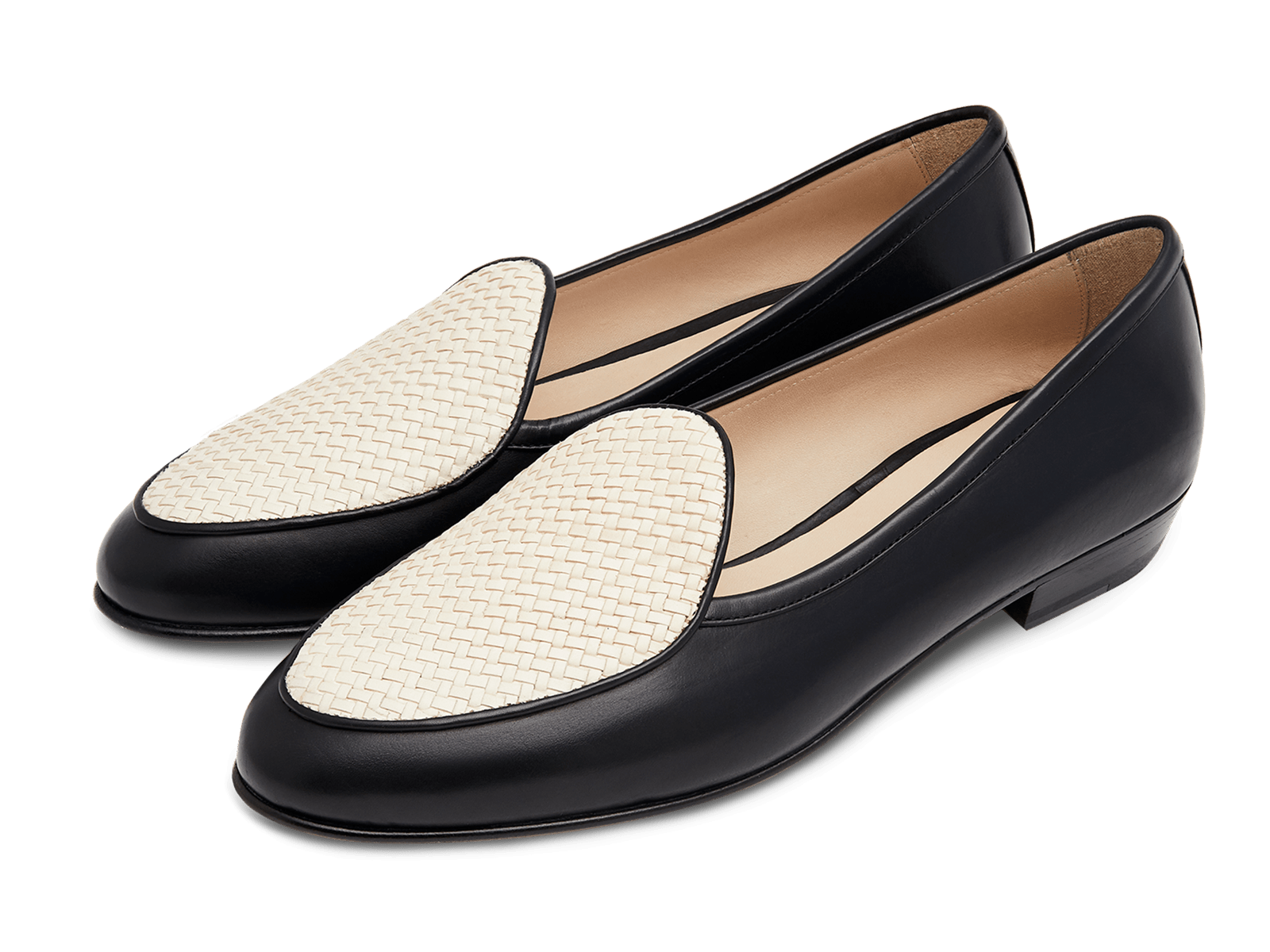 Sagan Loafers in Black Micro Weave and Off White Baby Calf