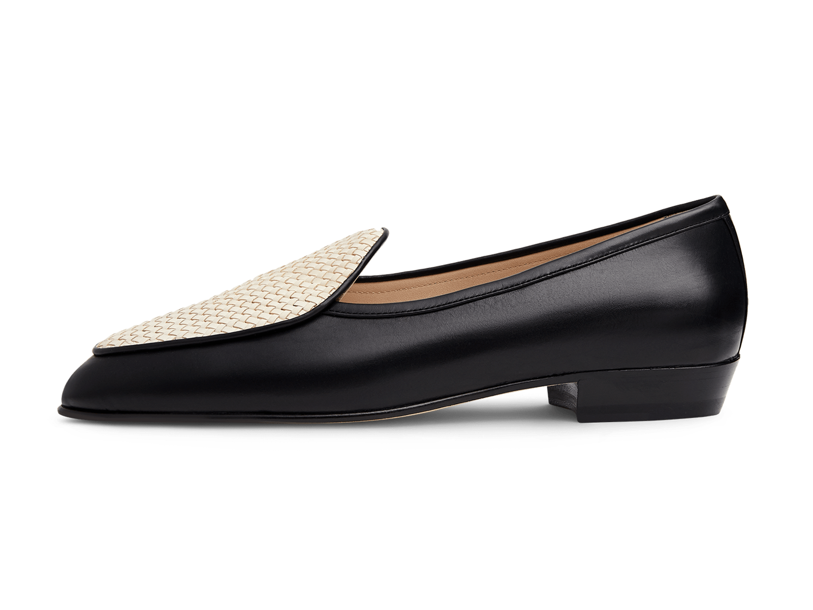 Sagan Loafers in Black Micro Weave and Off White Baby Calf