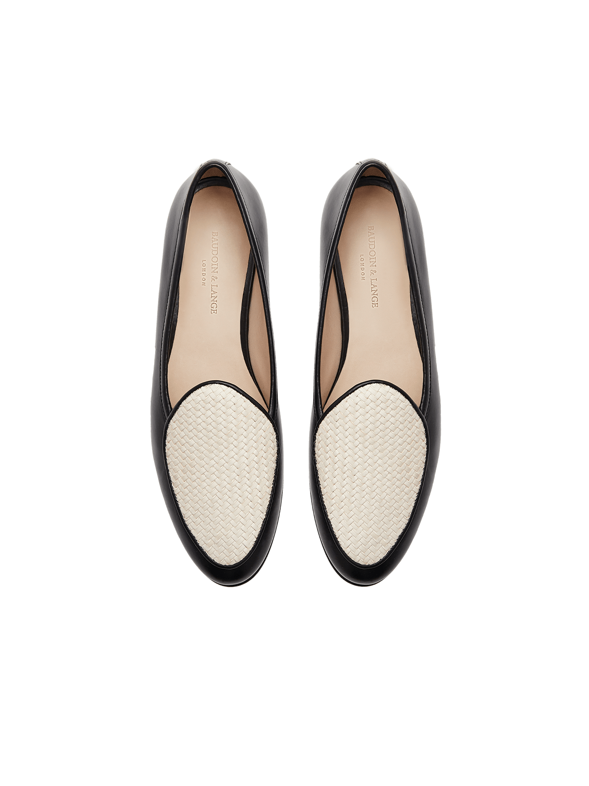 Sagan Loafers in Black Micro Weave and Off White Baby Calf