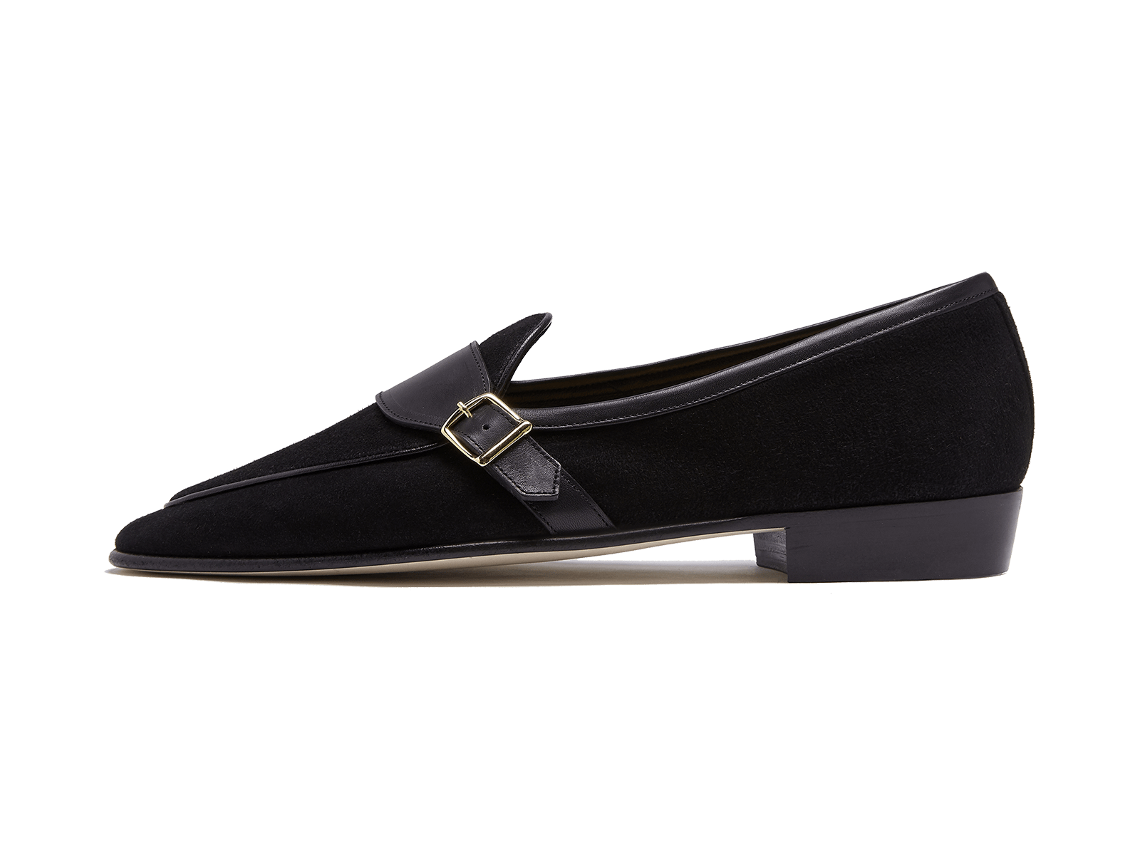 Sagan Classic Buckle in Black Asteria Suede and Marmo Calf