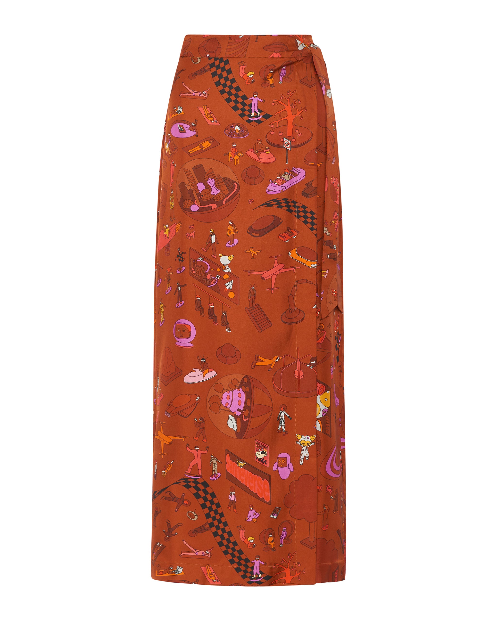 Celestial Cinnamon Silk Twill Wrap Maxi Skirt - Brown
