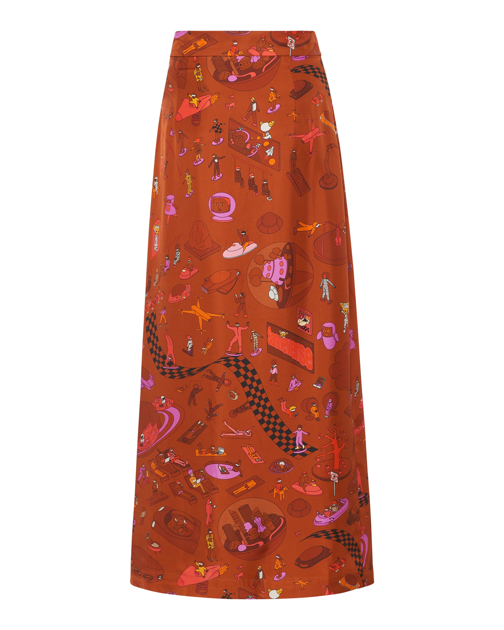 Celestial Cinnamon Silk Twill Wrap Maxi Skirt - Brown